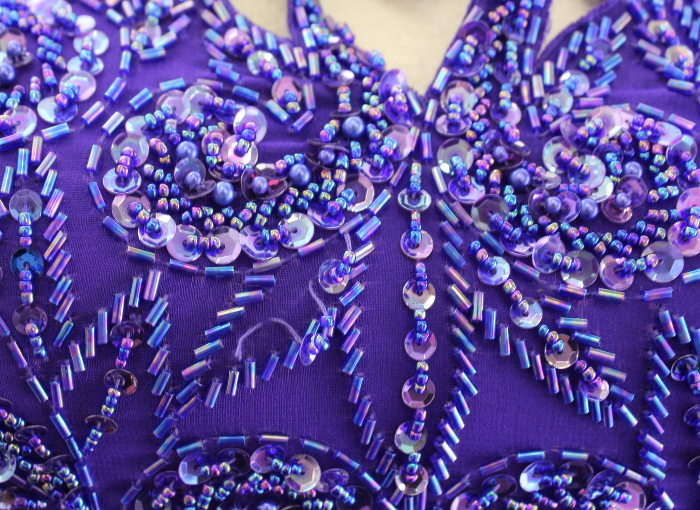 Vtg Alyce Designs Purple Silk Beaded Sequin Cutout Evening Party Dress Sz 2 XXS