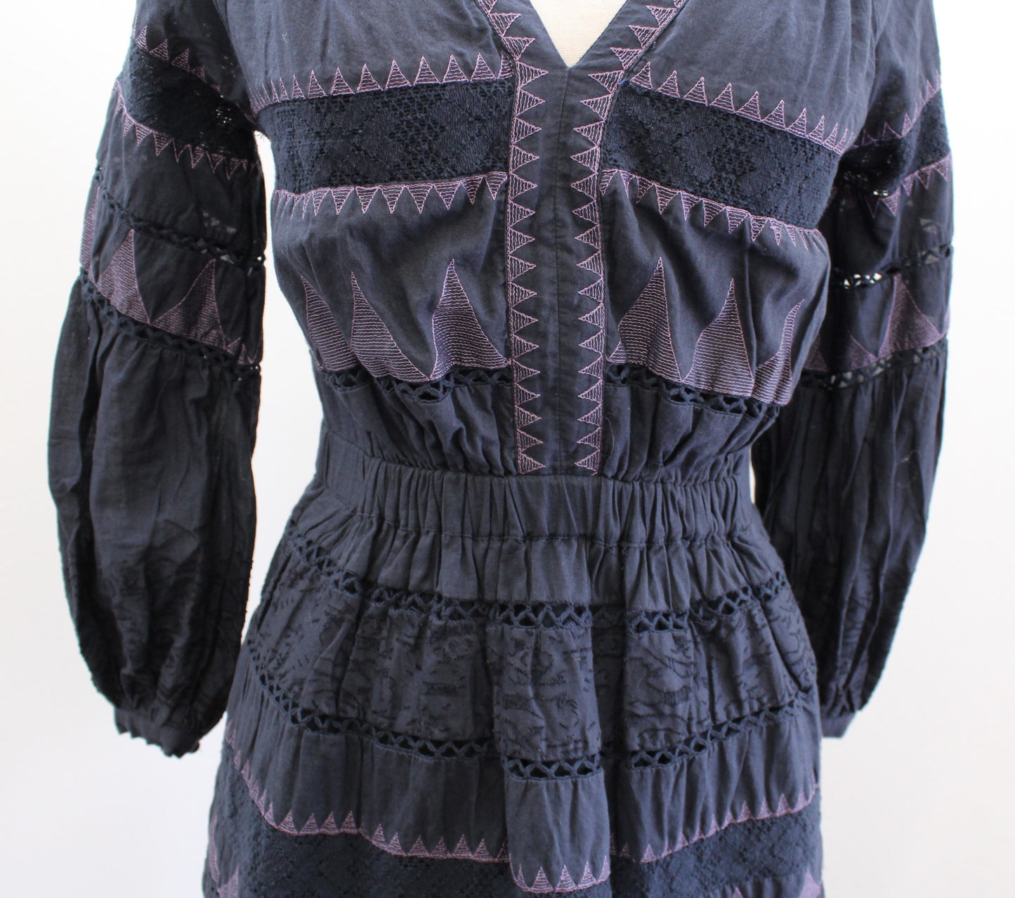 by Anthropologie Skye Embroidered A Line Fit and Flare Mini Dress Size XS Blue
