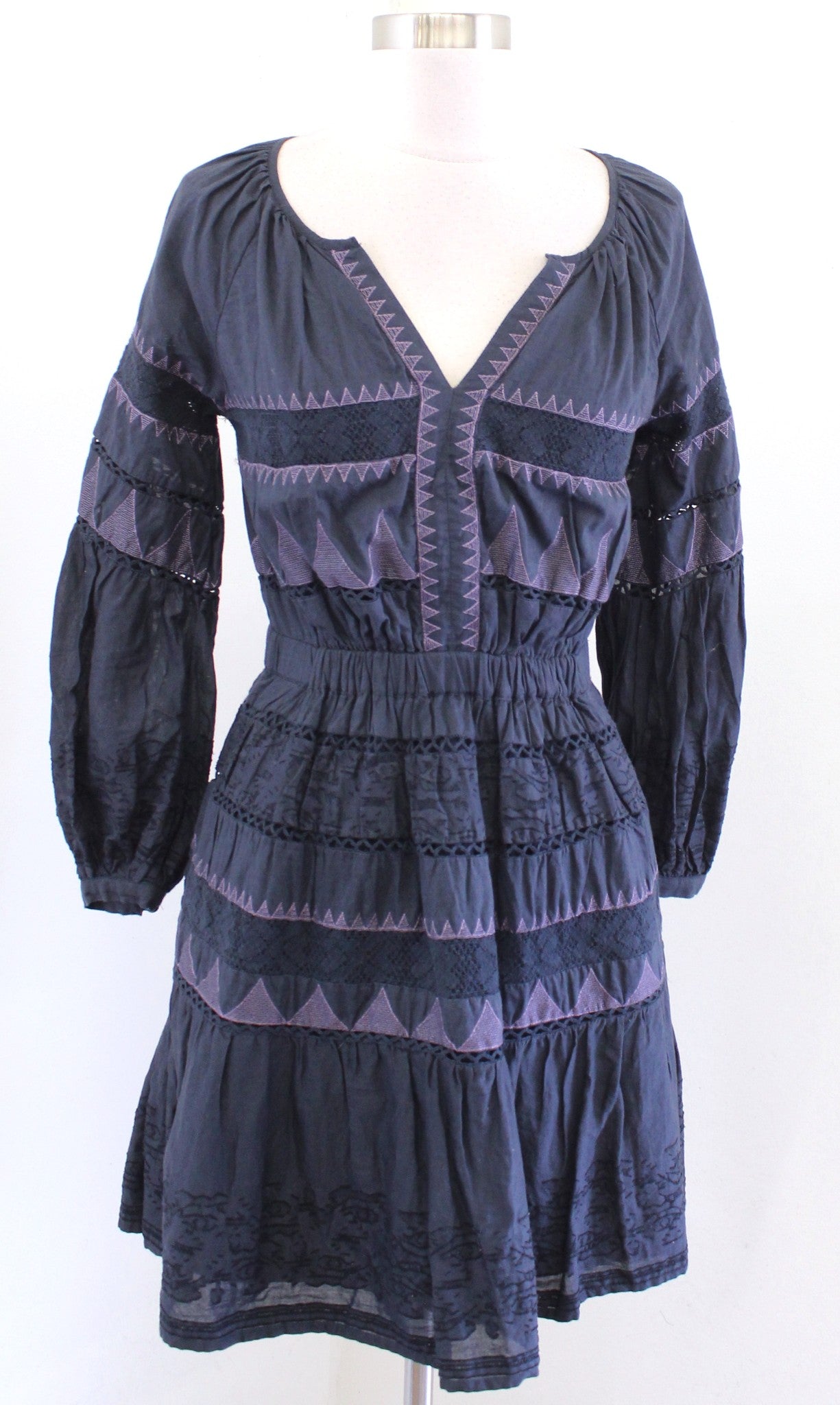 by Anthropologie Skye Embroidered A Line Fit and Flare Mini Dress Size XS Blue