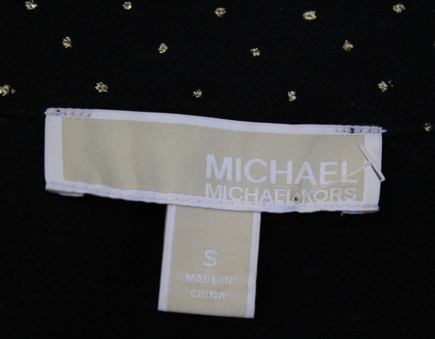 Michael Kors Black Gold Metallic Dot Button Front Tie Neck Shift Dress Size S