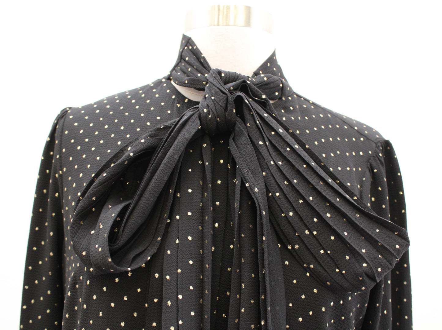 Michael Kors Black Gold Metallic Dot Button Front Tie Neck Shift Dress Size S
