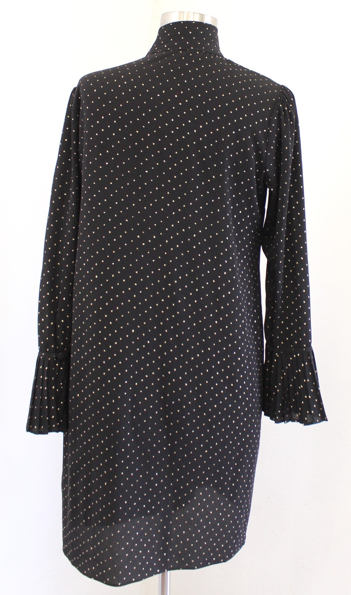 Michael Kors Black Gold Metallic Dot Button Front Tie Neck Shift Dress Size S