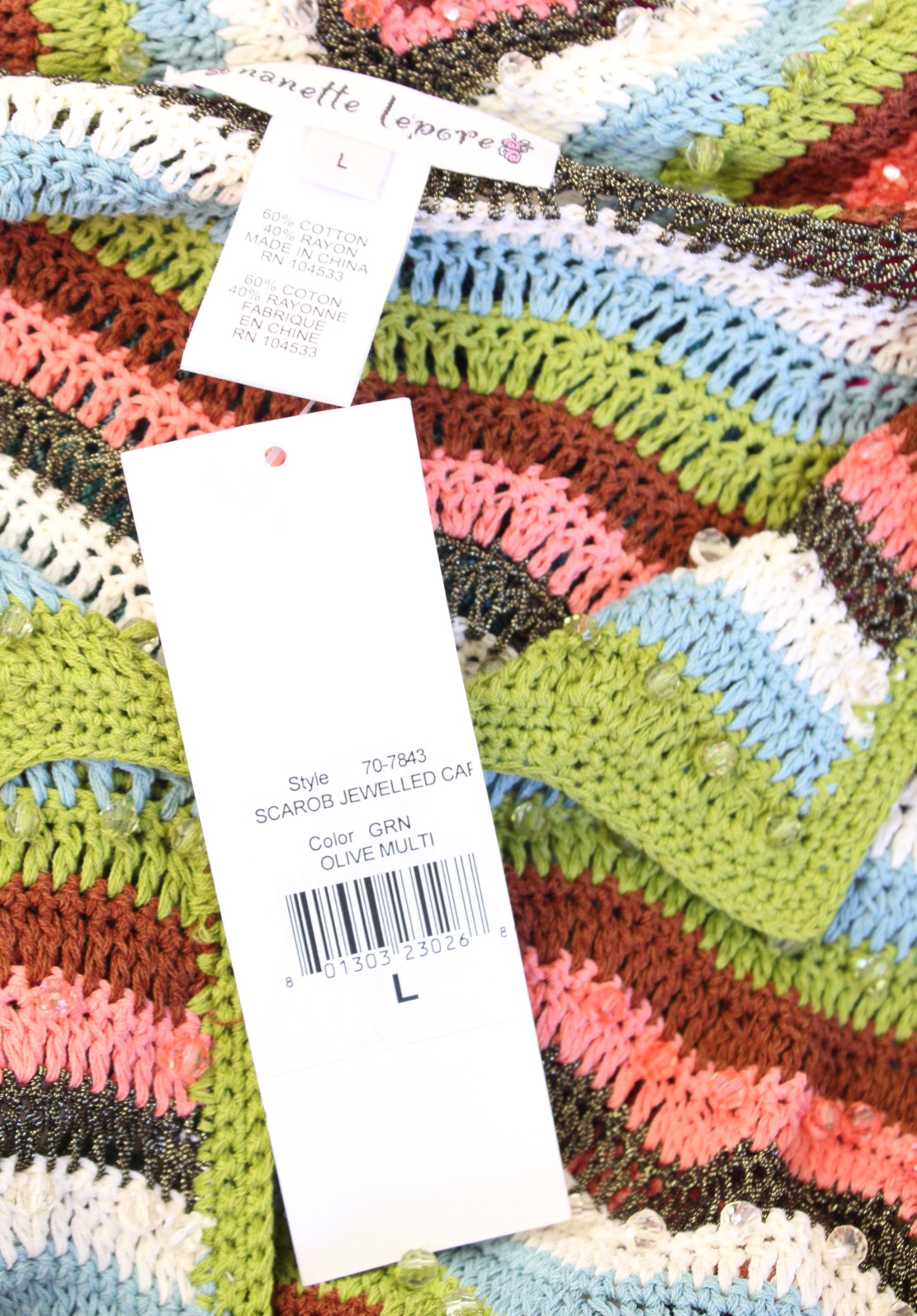 NWT Vtg 2000s Y2k Nanette Lepore Crochet Striped Cape Bolero Cardigan Size L