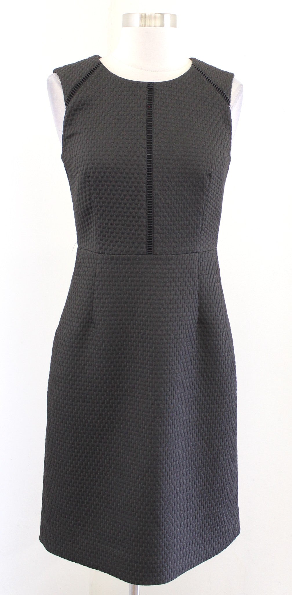 J Crew Black Textured Eyelet Trim Portfolio Sheath Dress Size 0 Career Office