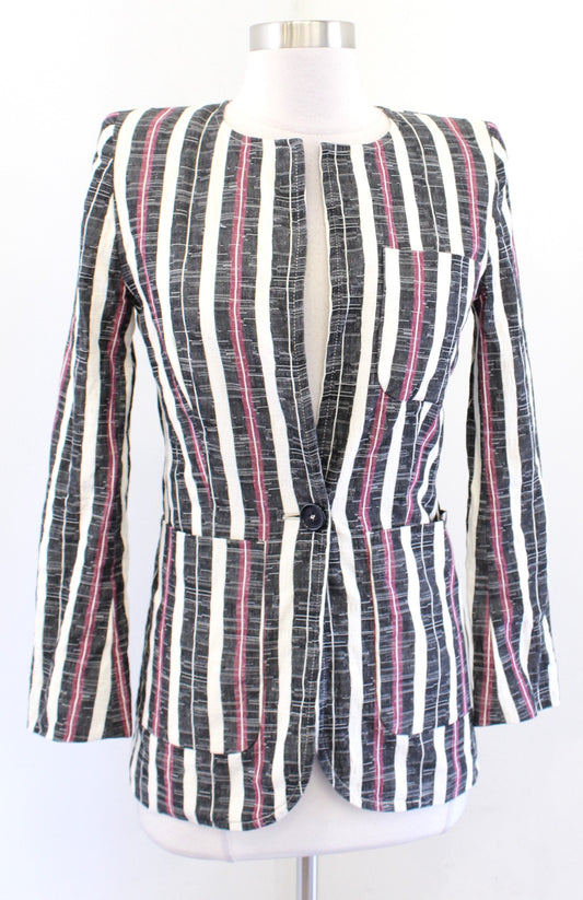 Isabel Marant Etoile Jenny Striped Shoulder Pad Blazer Jacket Size 34 Ivory Red