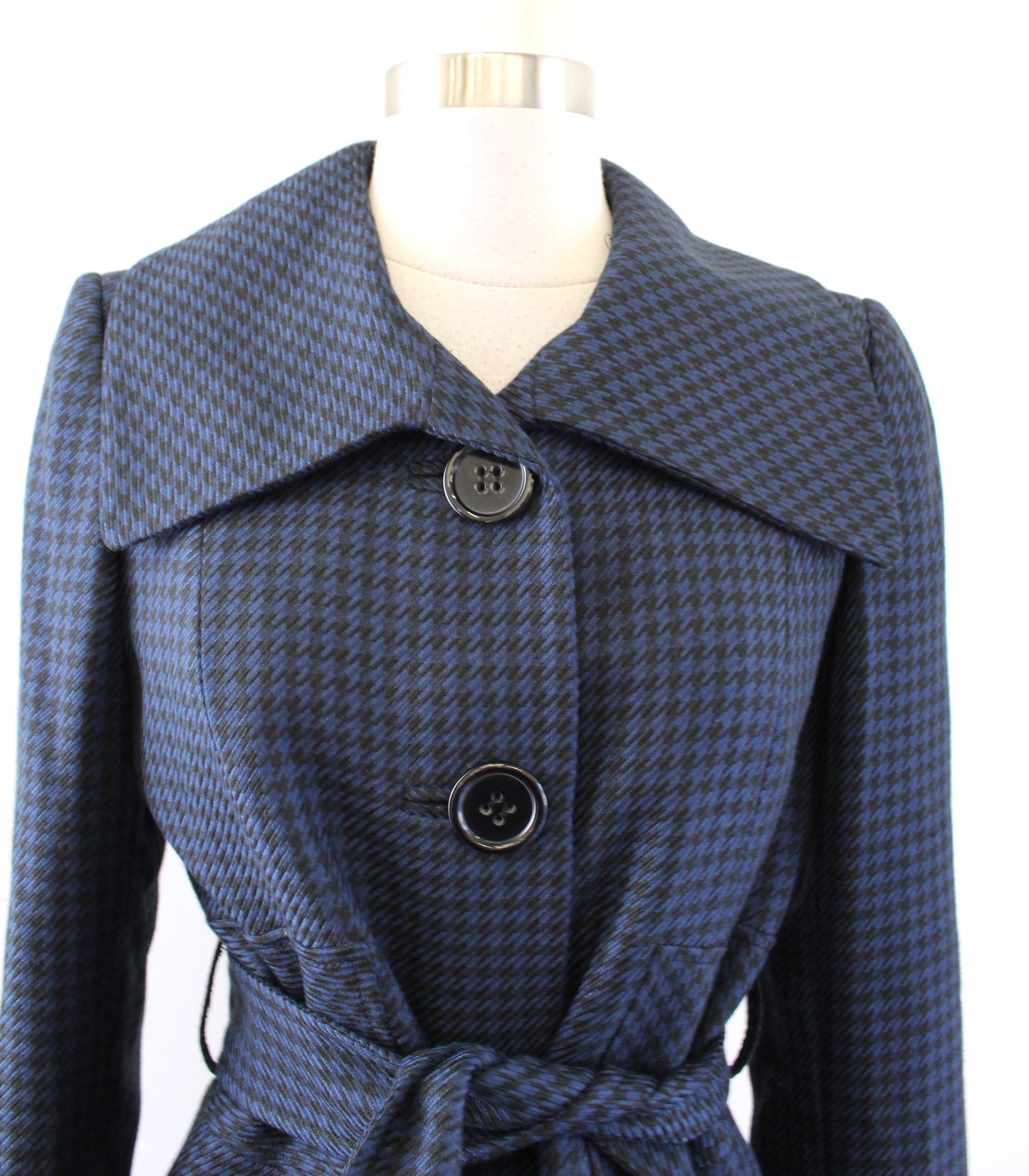 Tahari Levine Isabella Demarco Black Navy Houndstooth Tie Waist Blazer Jacket 4