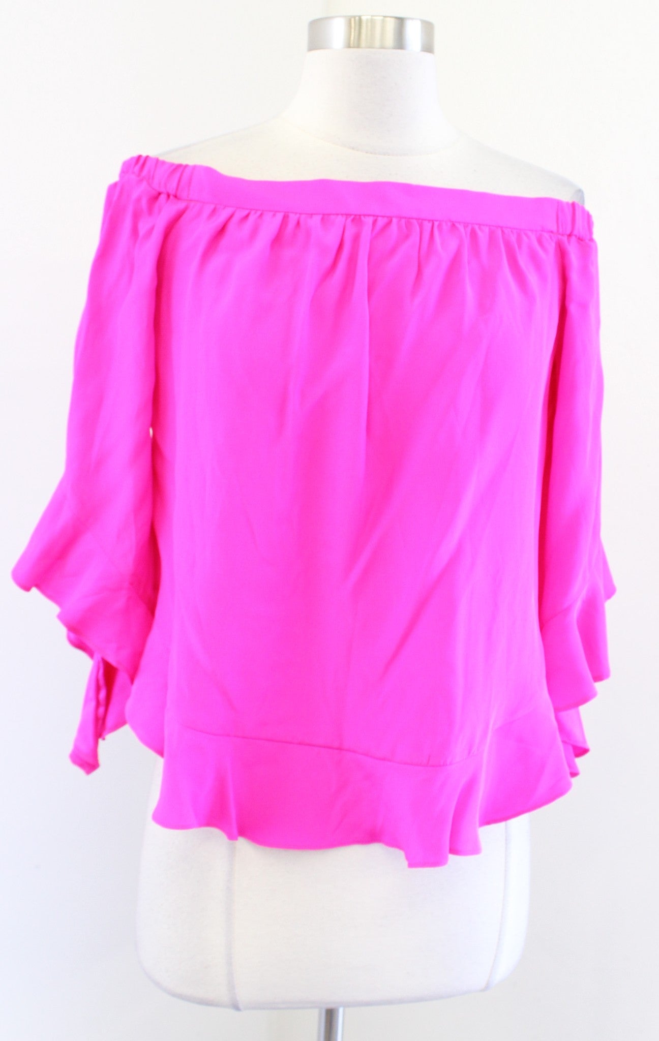 NWT Alice and Trixie Hot Pink Silk Off the Shoulder Flutter Top Blouse Size XS