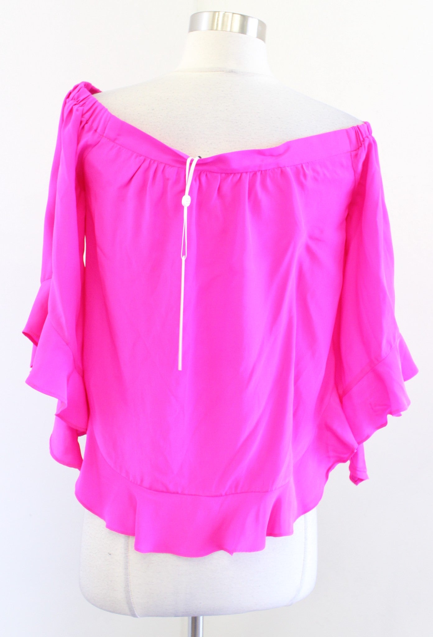 NWT Alice and Trixie Hot Pink Silk Off the Shoulder Flutter Top Blouse Size XS