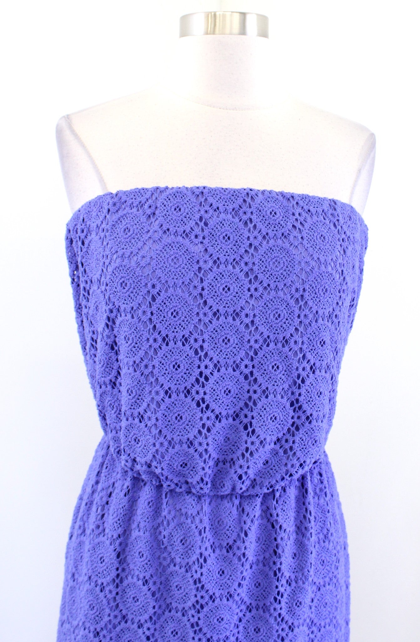 Lilly Pulitzer Emmett Purple Crochet Lace Strapless Hi Lo Maxi Dress Size S