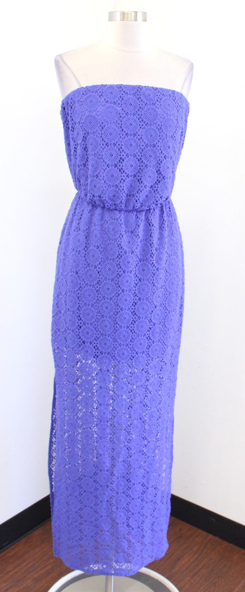 Lilly Pulitzer Emmett Purple Crochet Lace Strapless Hi Lo Maxi Dress Size S