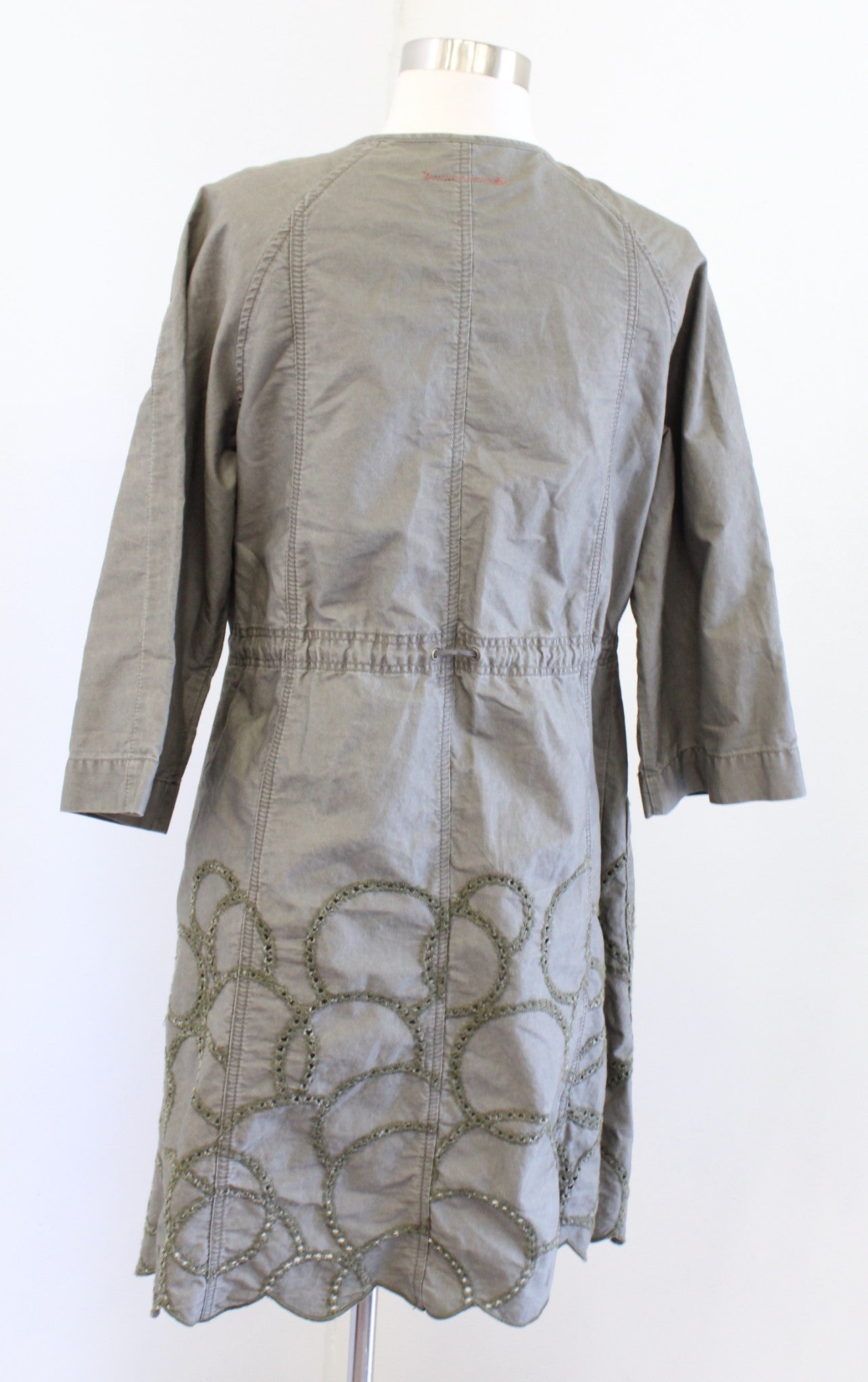 Hei Hei Anthropologie Green Embroidered Eyelet Scallop Long Jacket Trench Size S