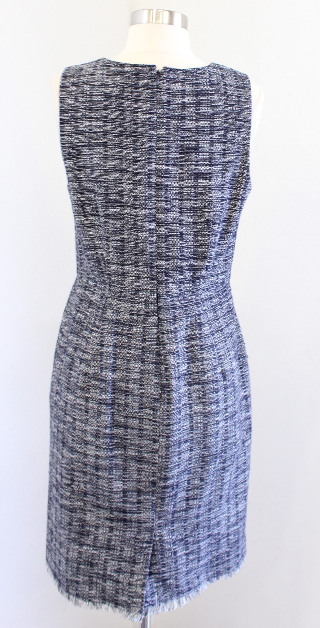 J Crew Factory Navy Blue White Tweed Fringe Metallic Sheath Dress Size 4 Career