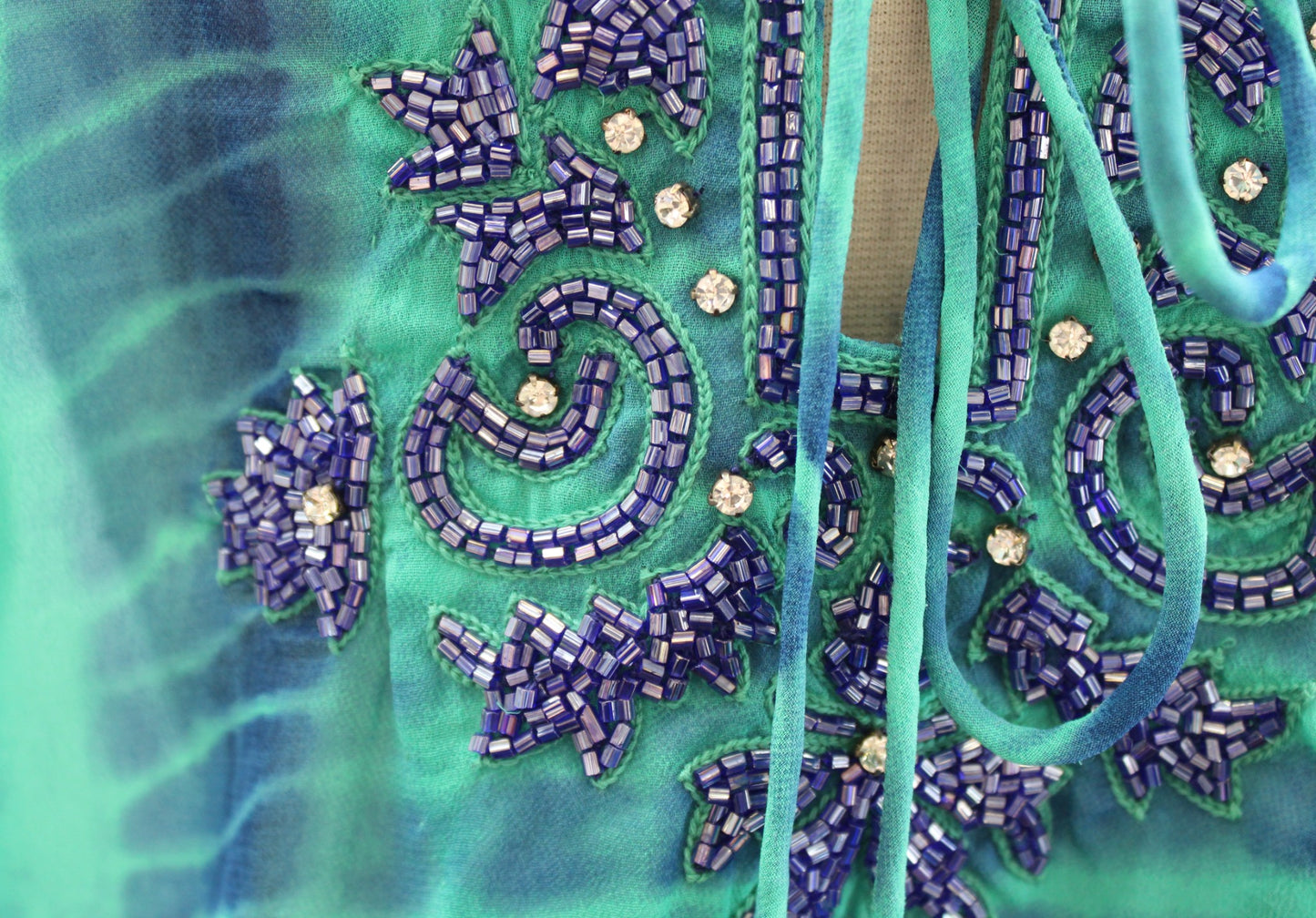 Soft Surroundings Blue Green Tie Dye Semi Sheer Sequin Embellished Tunic Top S
