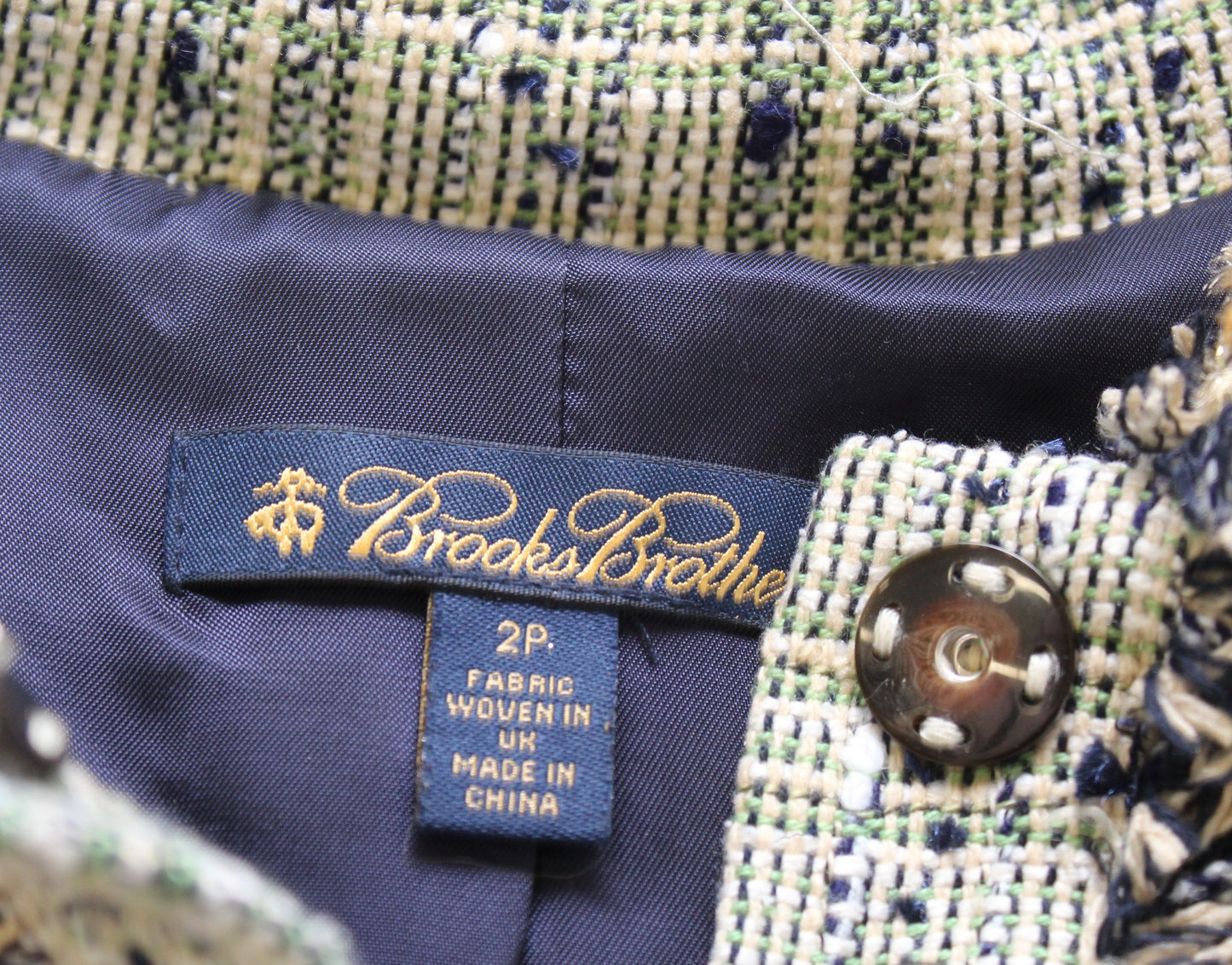 Brooks Brothers Green Multi Color Fringe Tweed Popover Top Blouse Size 2P Career