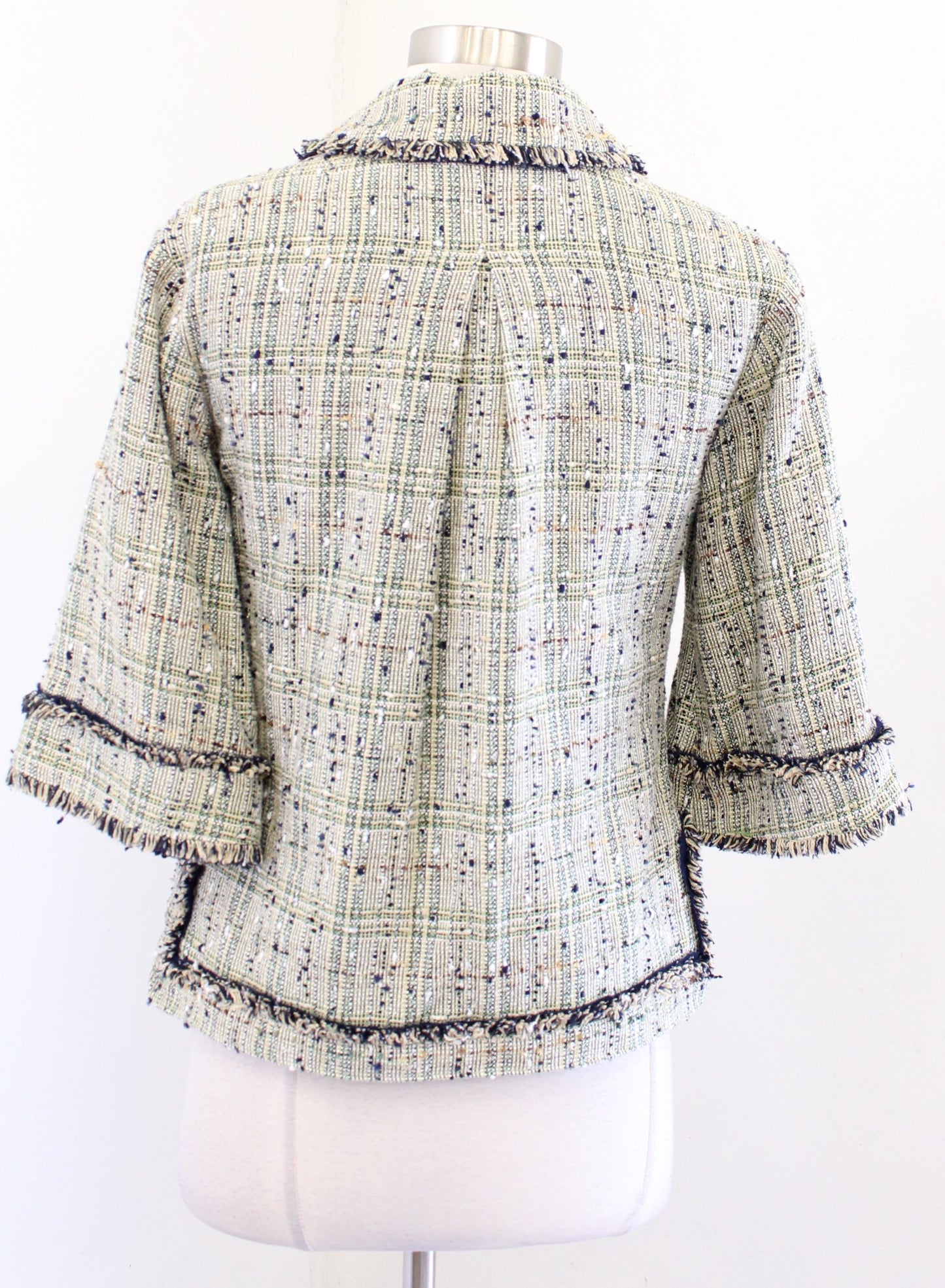 Brooks Brothers Green Multi Color Fringe Tweed Popover Top Blouse Size 2P Career
