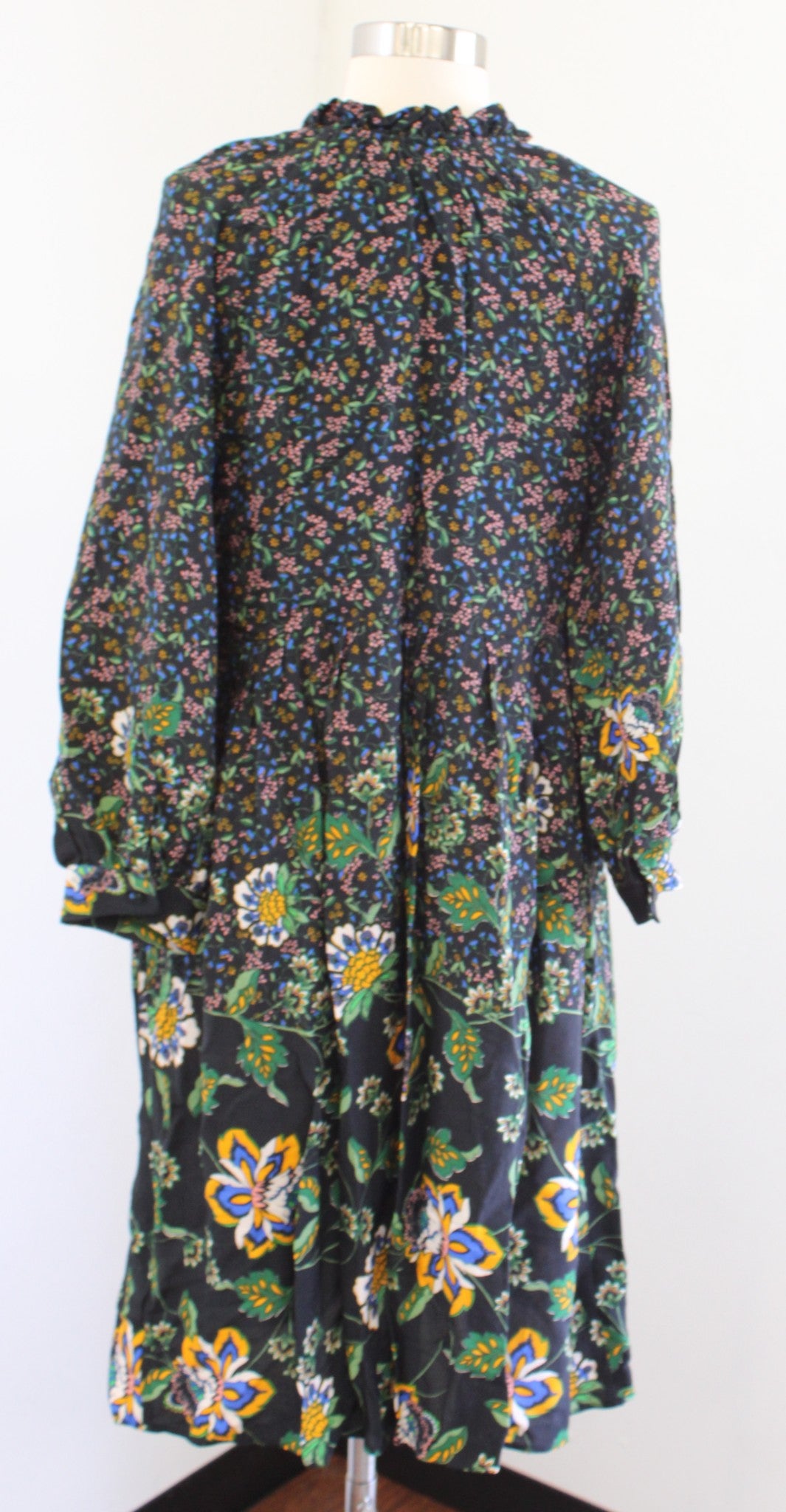 Maeve Anthropologie Dulcie Black Floral Midi Shirt Dress Size XSP PXS