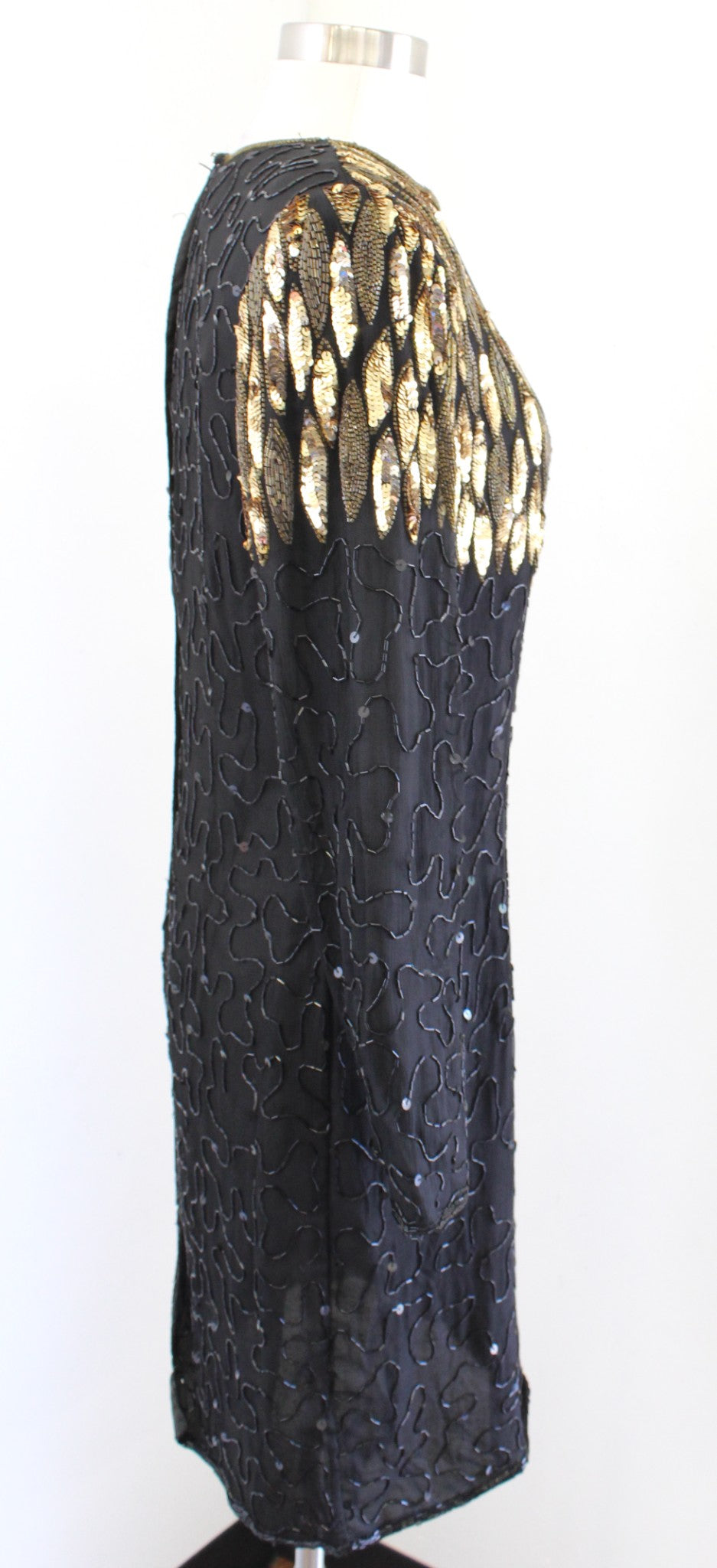 Vtg Stenay Womens Black Gold Mesh Cutout Neckline Cocktail Party Dress Size 10