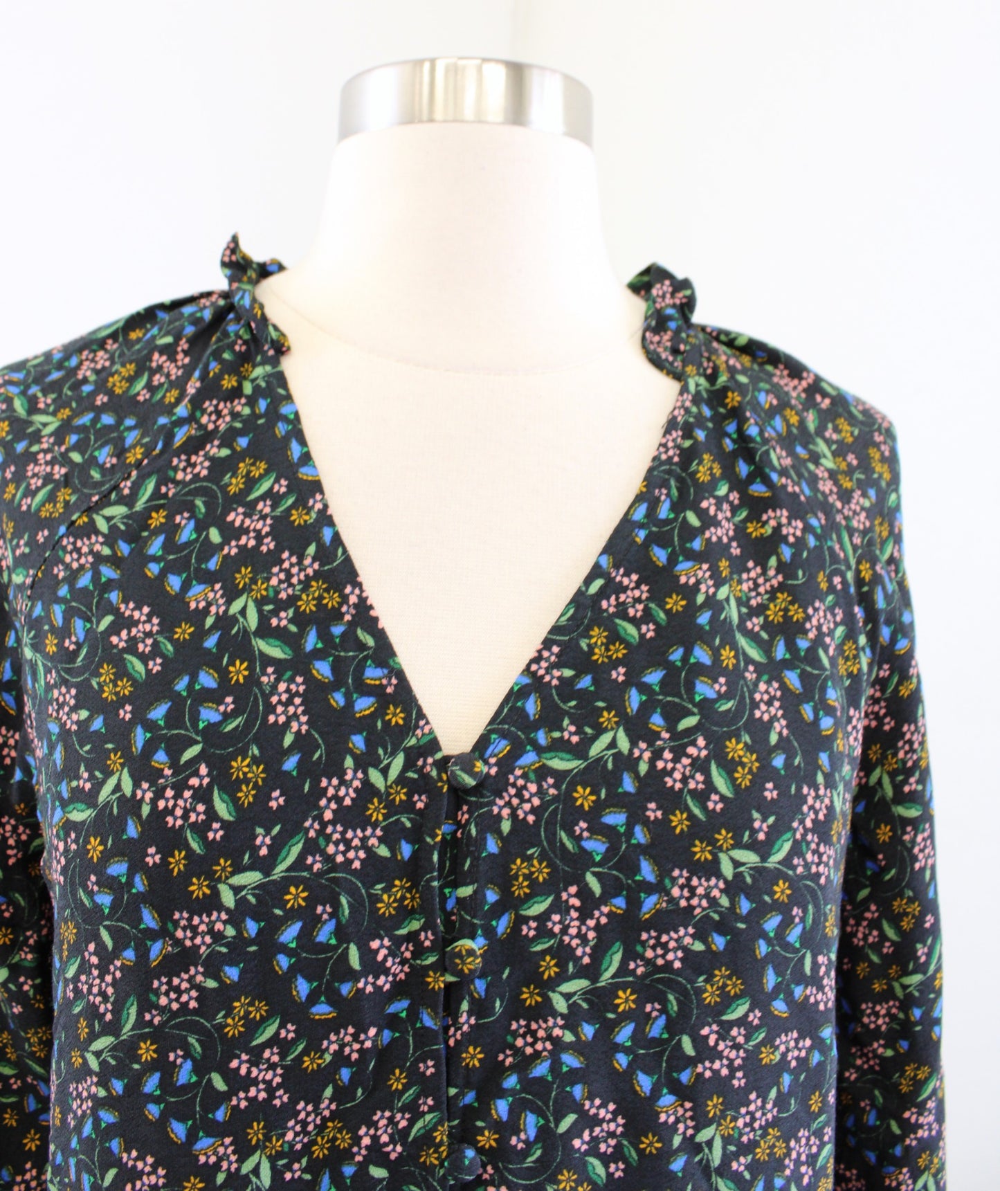 Maeve Anthropologie Dulcie Black Floral Midi Shirt Dress Size XSP PXS