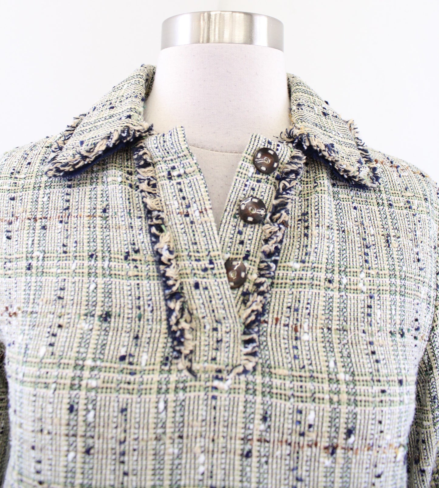 Brooks Brothers Green Multi Color Fringe Tweed Popover Top Blouse Size 2P Career