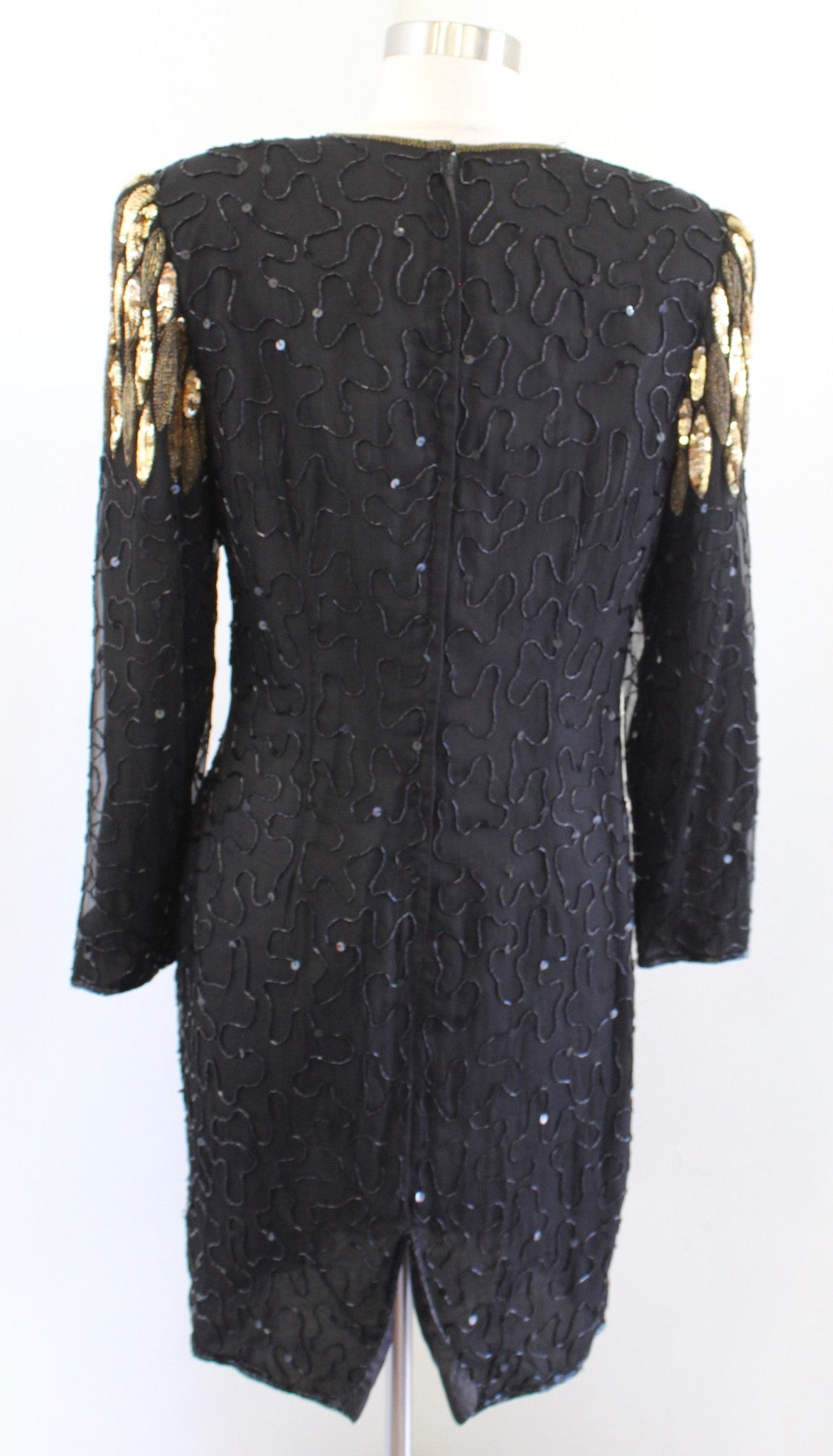 Vtg Stenay Womens Black Gold Mesh Cutout Neckline Cocktail Party Dress Size 10