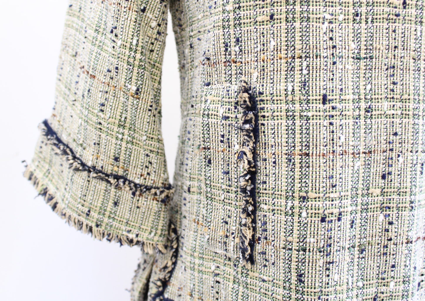 Brooks Brothers Green Multi Color Fringe Tweed Popover Top Blouse Size 2P Career