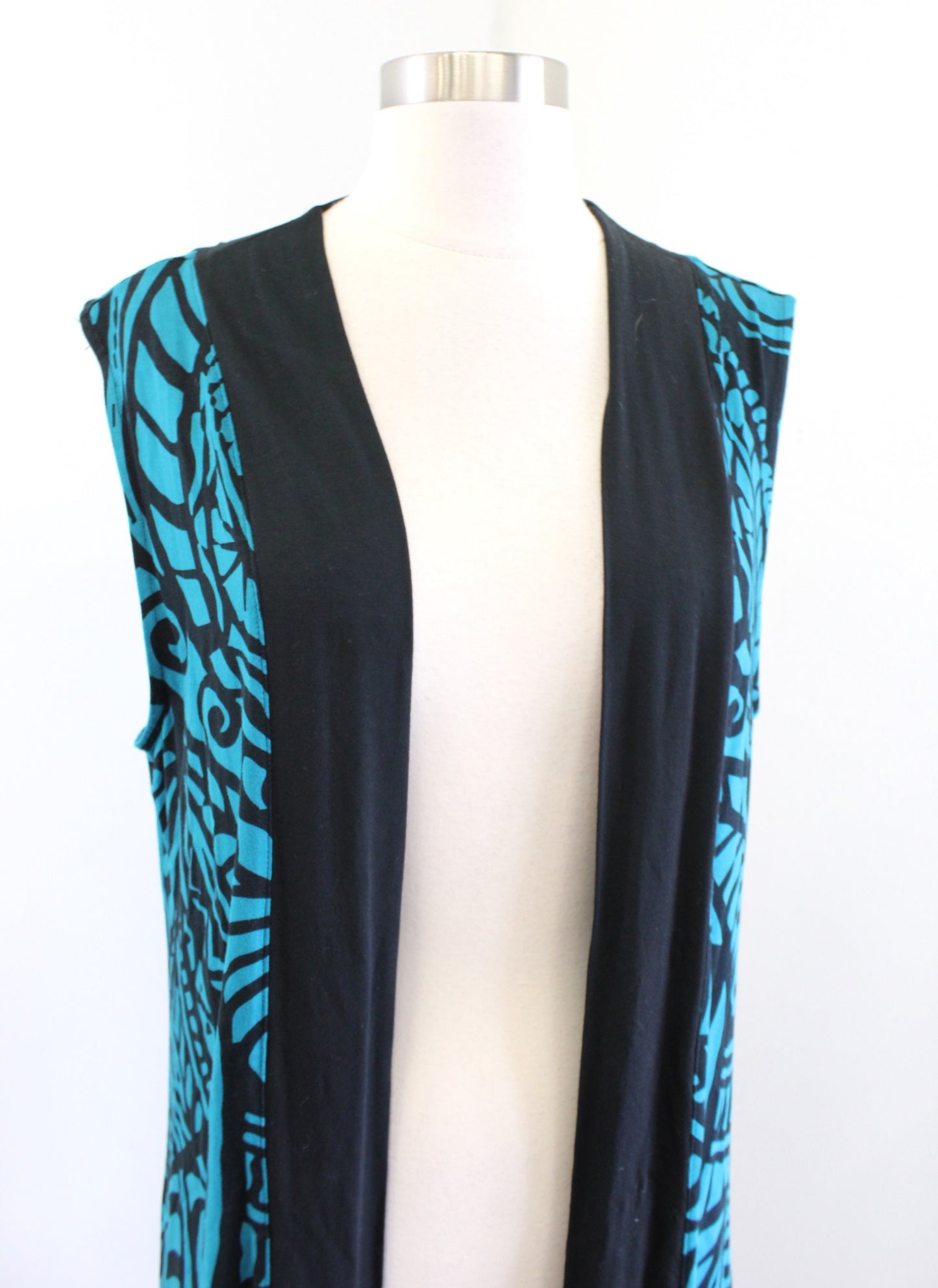 Soft Surroundings Serengeti Teal Blue Black Duster Cardigan Vest Size L Boho