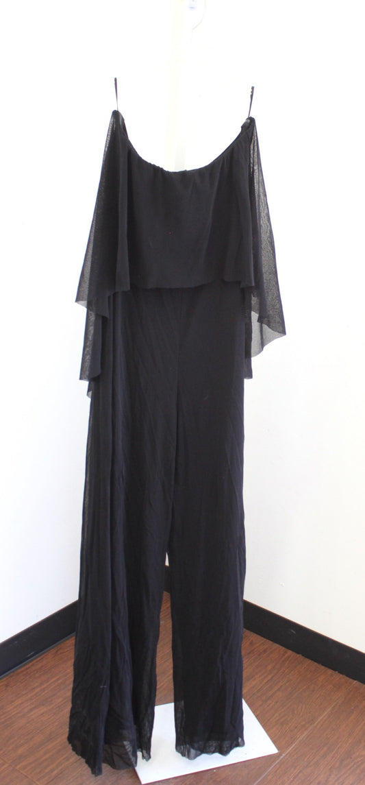 NWT $595 Fuzzi Italy Black Mesh Strapless Ruffle Wide Leg Jumpsuit Size XXL