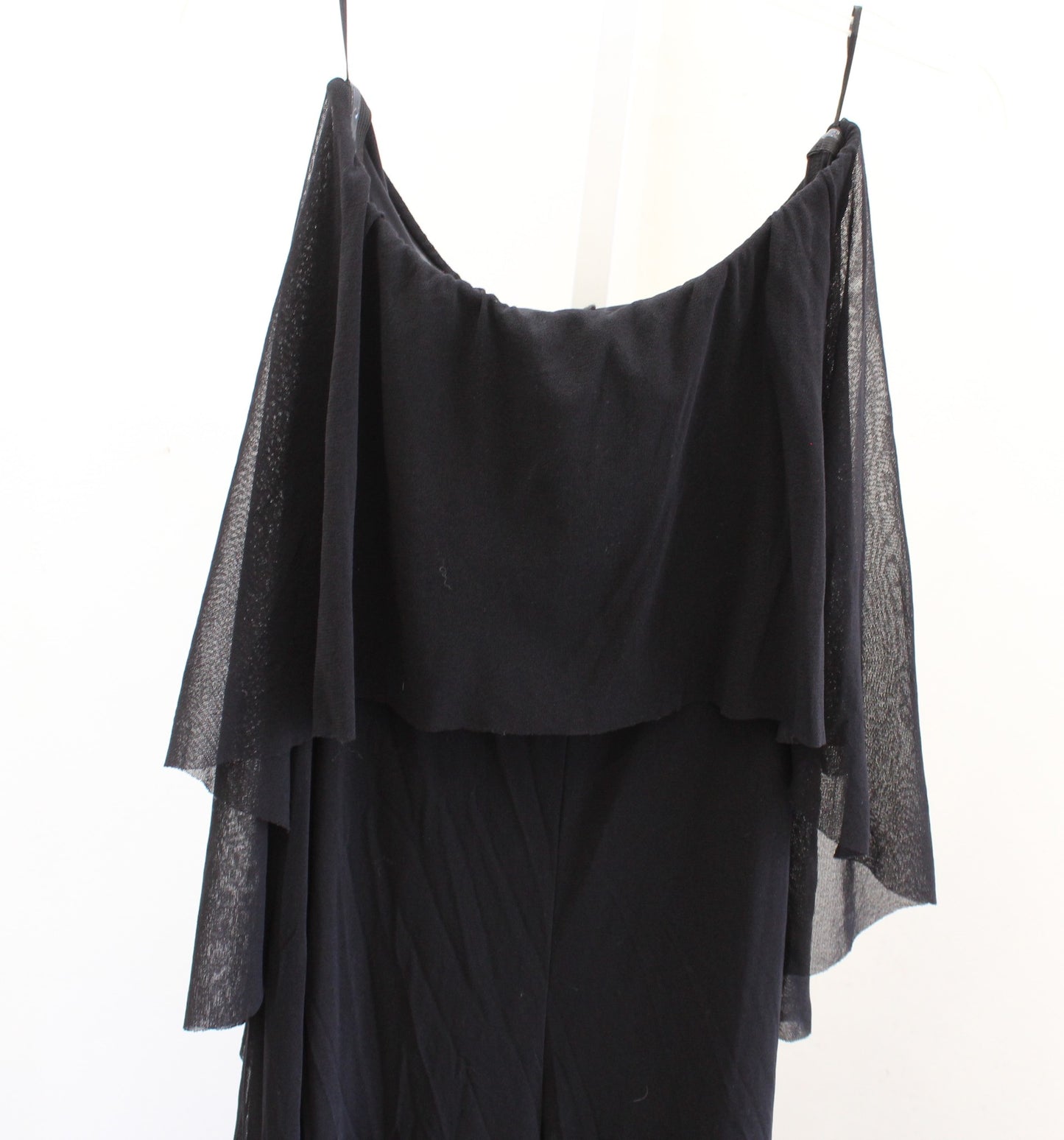 NWT $595 Fuzzi Italy Black Mesh Strapless Ruffle Wide Leg Jumpsuit Size XXL