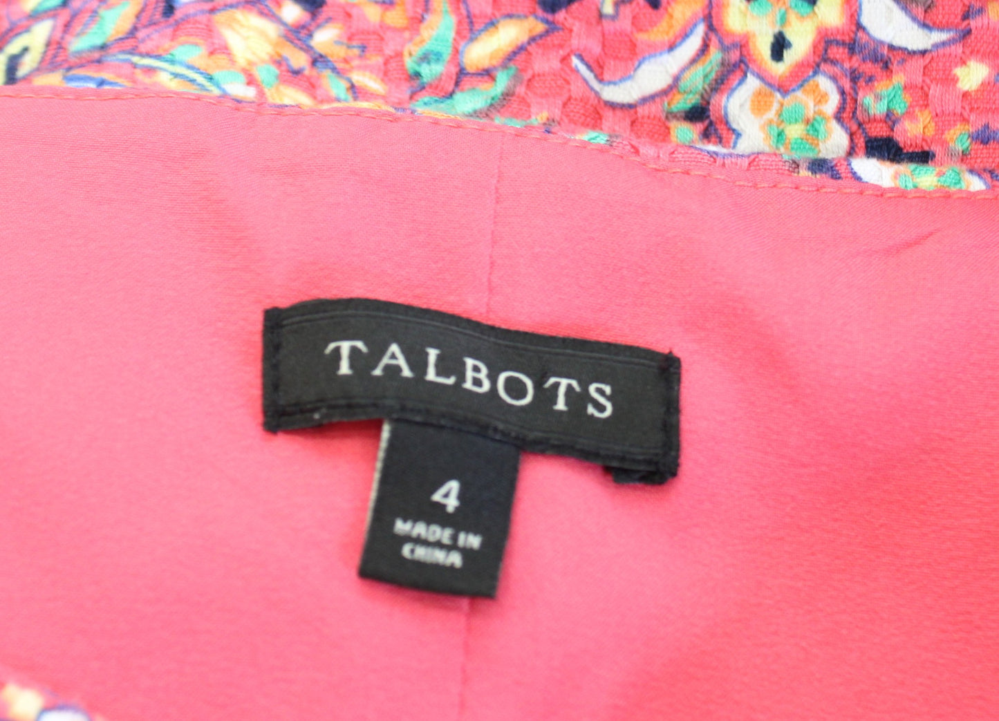 Talbots Pink Multi Color Textured Paisley Print Tie Back Sheath Dress Size 4