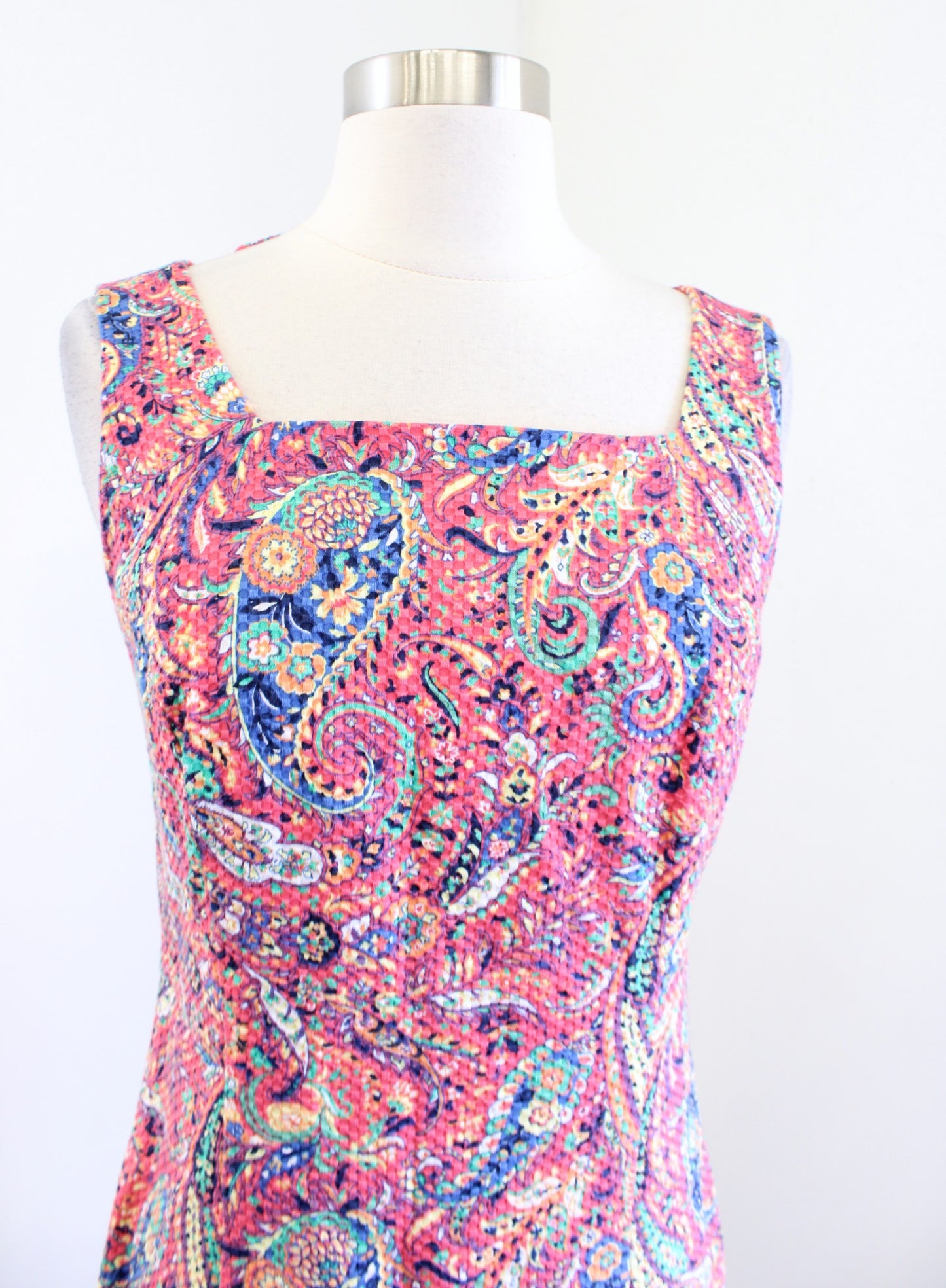 Talbots Pink Multi Color Textured Paisley Print Tie Back Sheath Dress Size 4