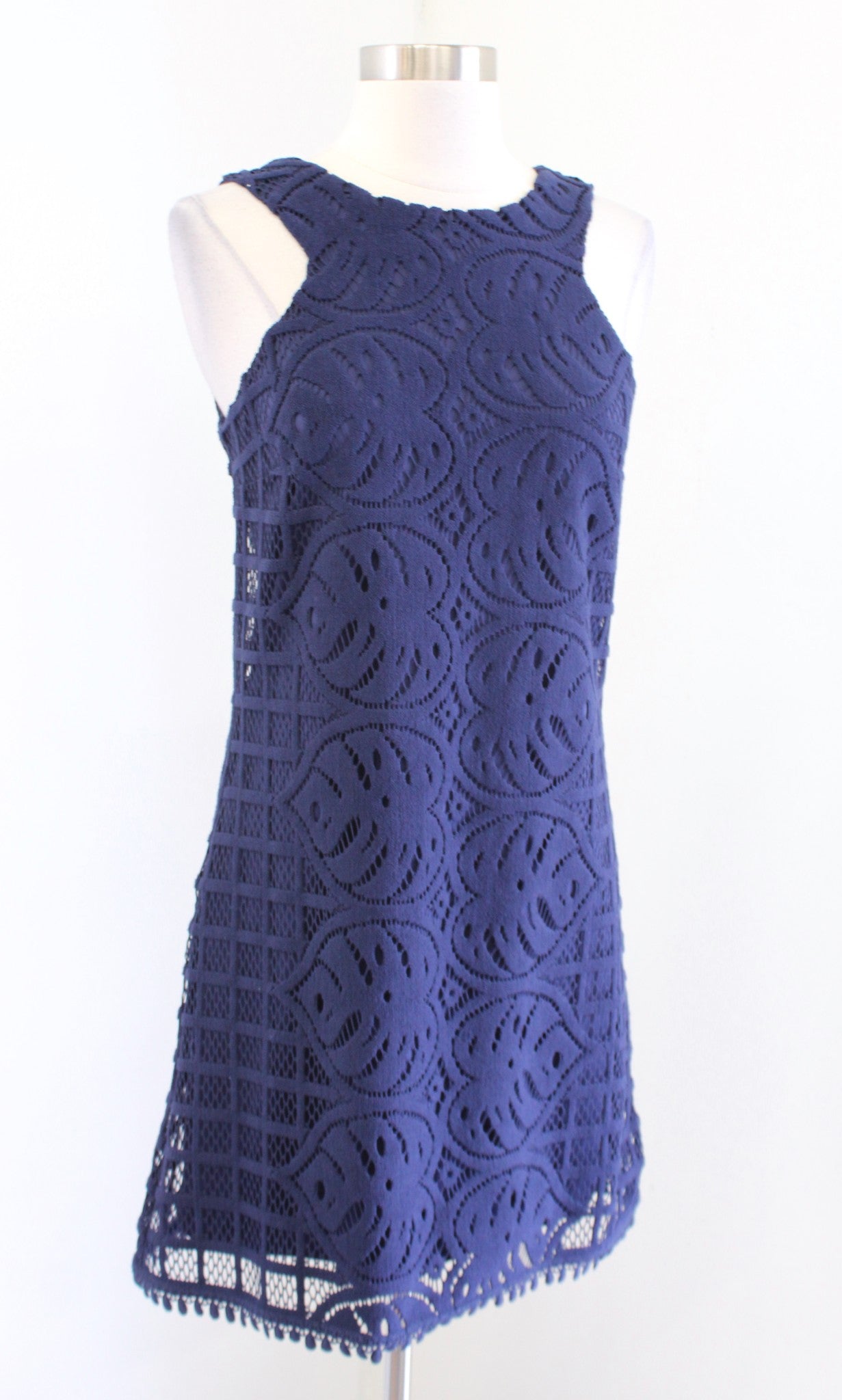 Lilly Pulitzer Mango Shift Dress True Navy Leafy Palm Lace Size XS Sleeveless