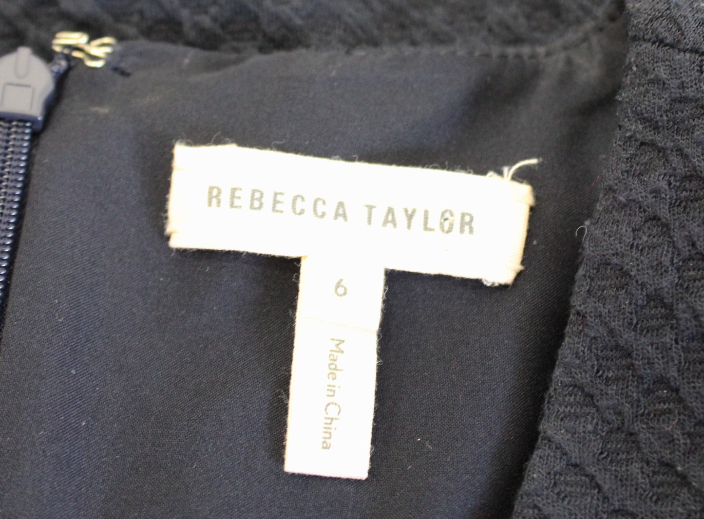 Rebecca Taylor Taylor Dress Navy Blue Textured Knit A Line Eyelet Cutout Size 6
