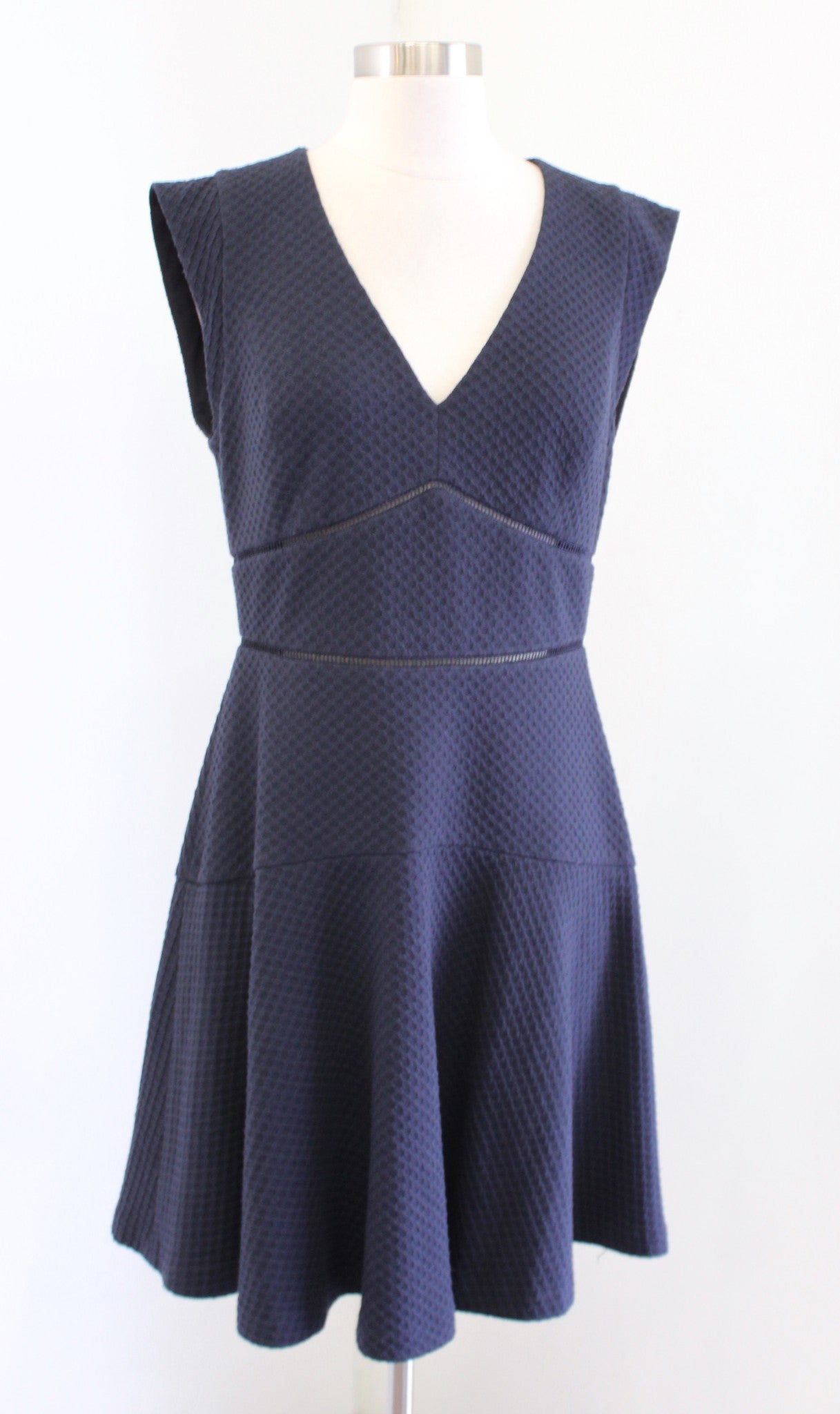 Rebecca Taylor Taylor Dress Navy Blue Textured Knit A Line Eyelet Cutout Size 6