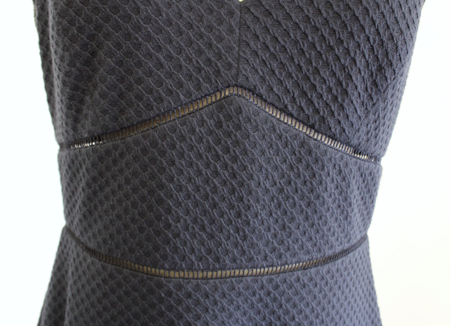 Rebecca Taylor Taylor Dress Navy Blue Textured Knit A Line Eyelet Cutout Size 6