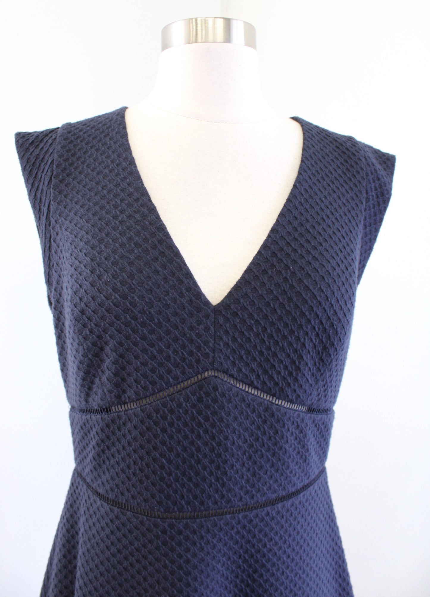 Rebecca Taylor Taylor Dress Navy Blue Textured Knit A Line Eyelet Cutout Size 6