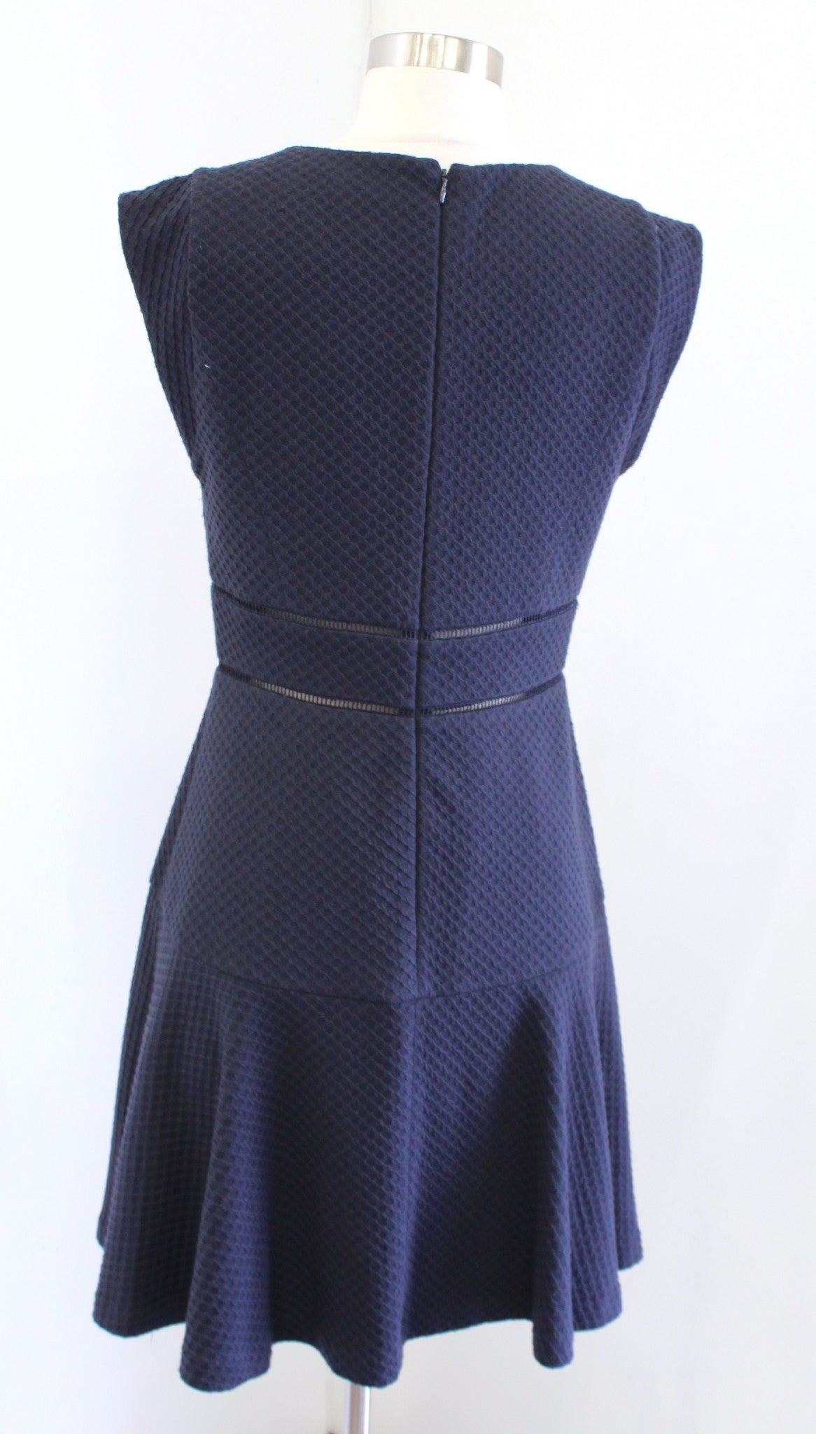 Rebecca Taylor Taylor Dress Navy Blue Textured Knit A Line Eyelet Cutout Size 6