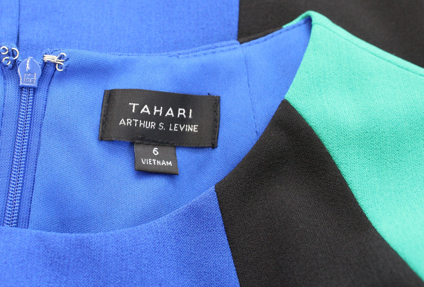 Tahari ASL Levine Black Blue Green Color Block Sheath Dress Size 6 Career Office