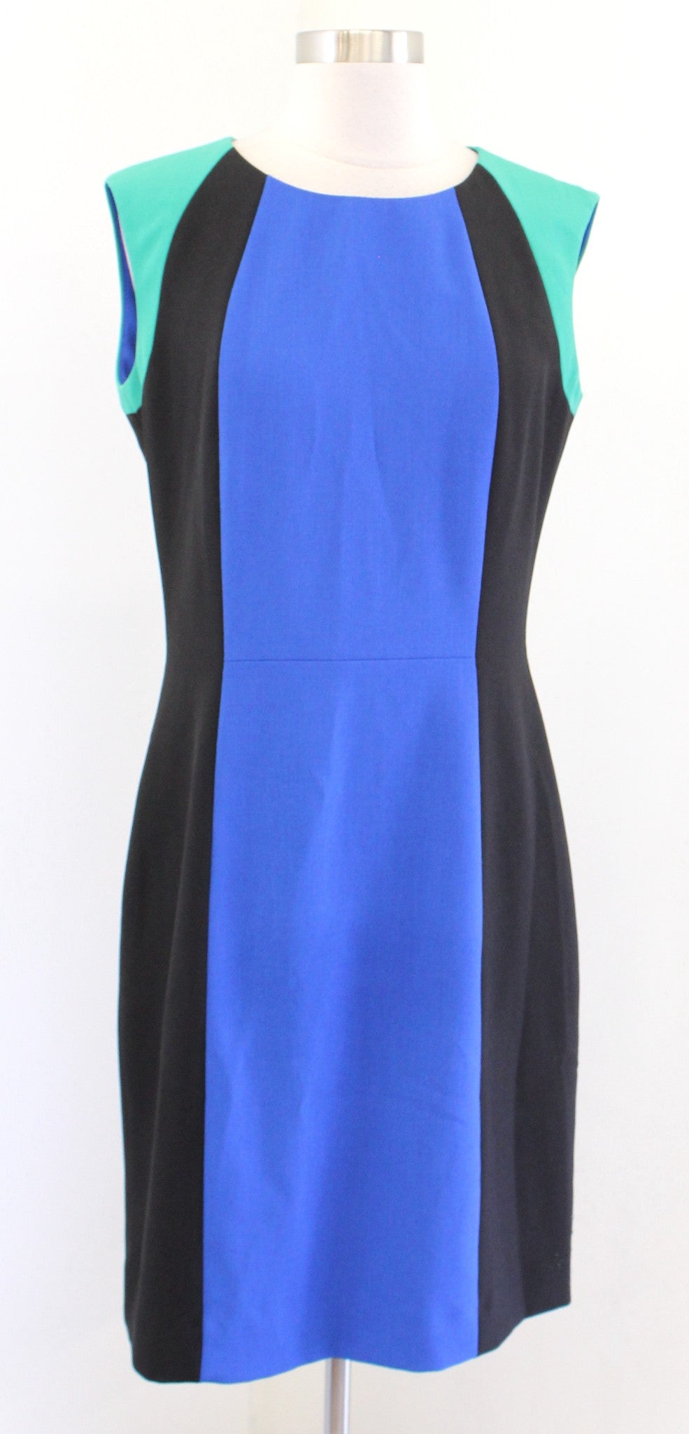 Tahari ASL Levine Black Blue Green Color Block Sheath Dress Size 6 Career Office