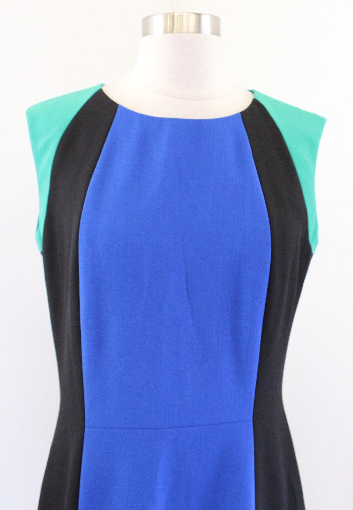 Tahari ASL Levine Black Blue Green Color Block Sheath Dress Size 6 Career Office