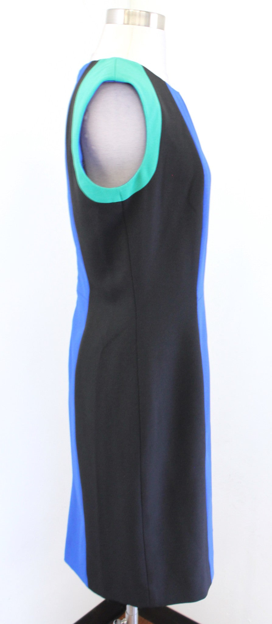 Tahari ASL Levine Black Blue Green Color Block Sheath Dress Size 6 Career Office