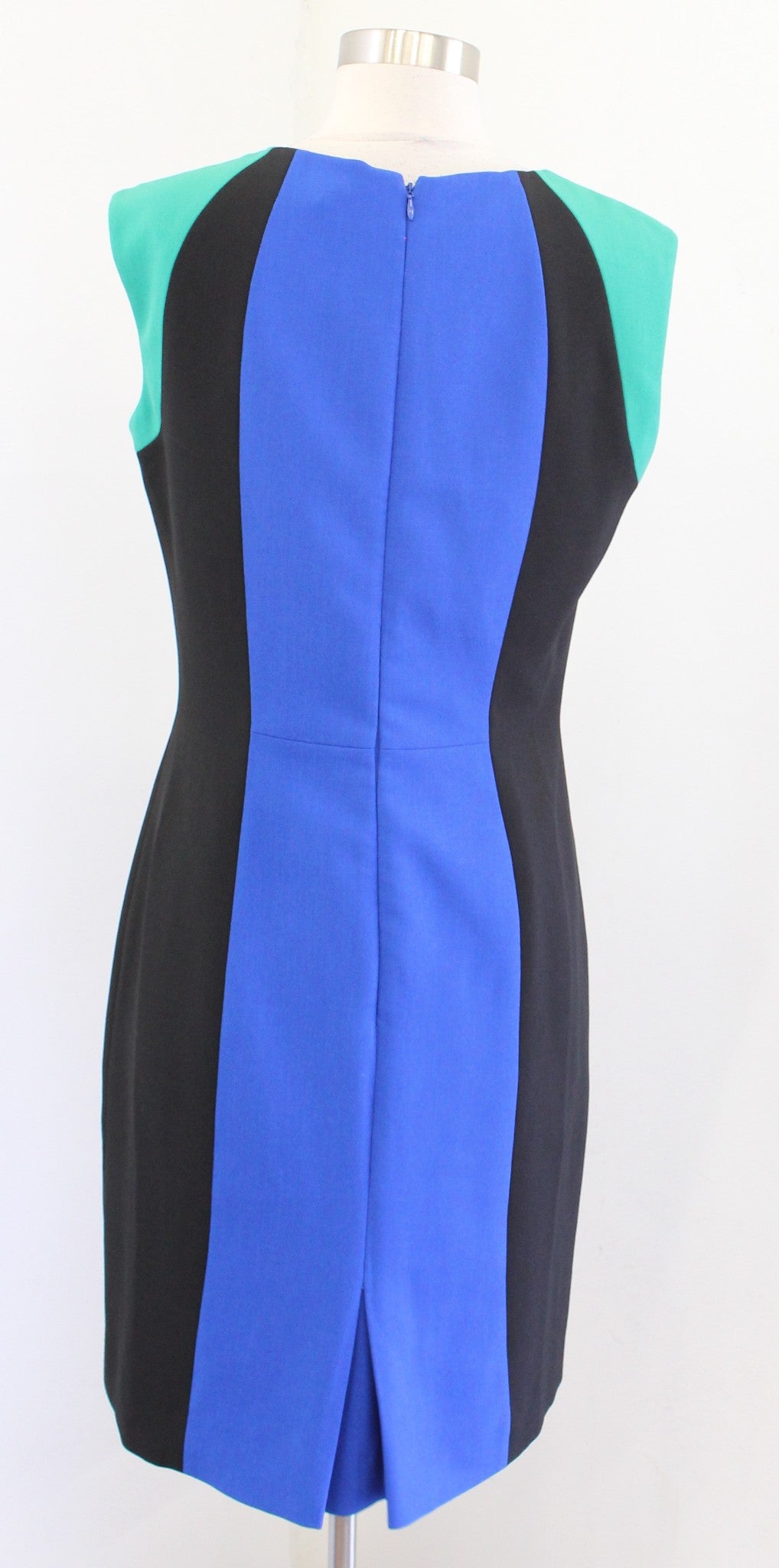 Tahari ASL Levine Black Blue Green Color Block Sheath Dress Size 6 Career Office