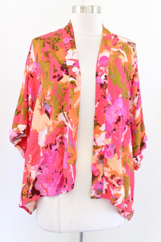 Blank Bl^nk London Anthropologie Floral Kimono Topper One Size OS Pink Orange