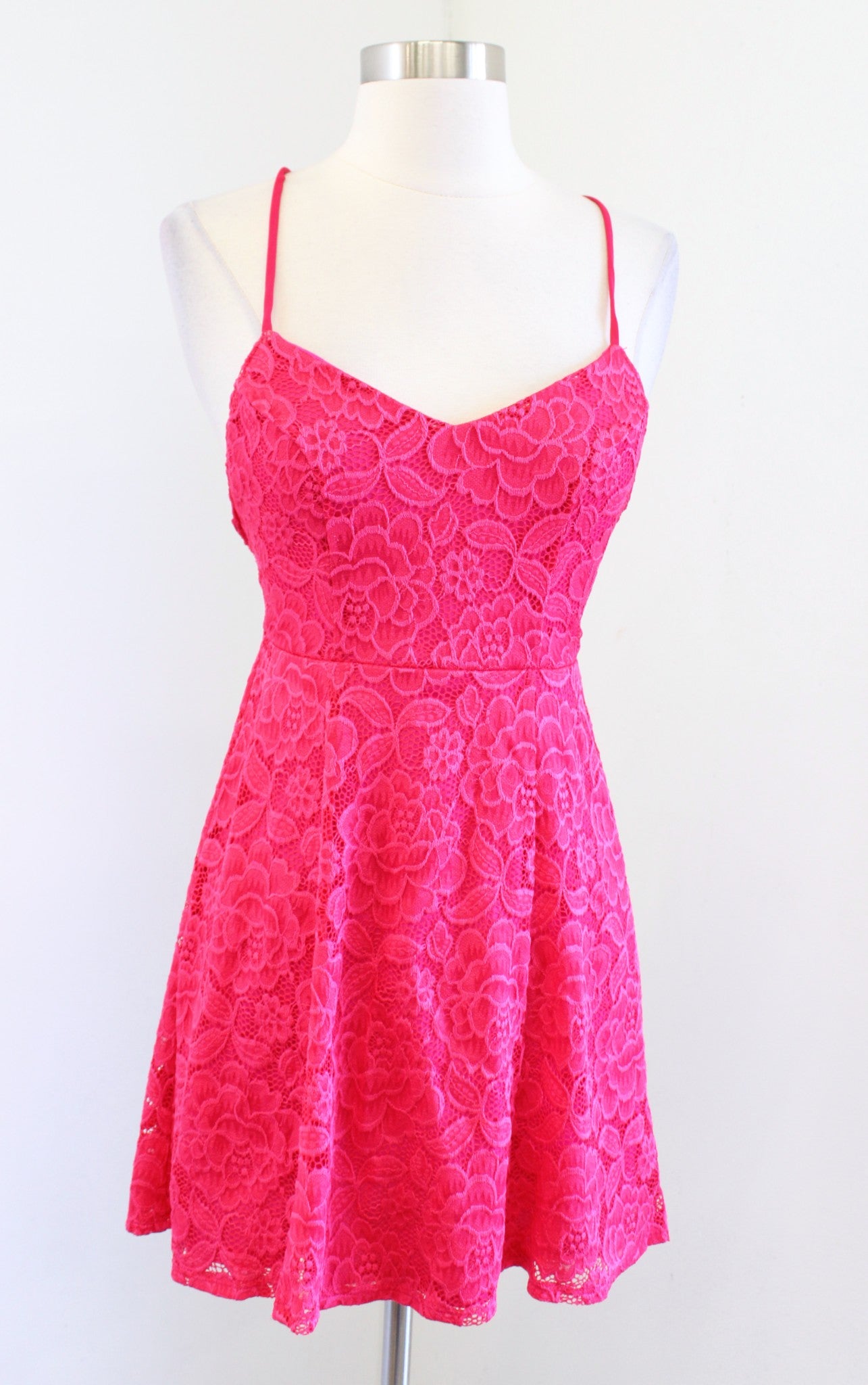 Show Me Your Mumu Victoria Pink Floral Lace Strappy Back Mini Dress Size XS