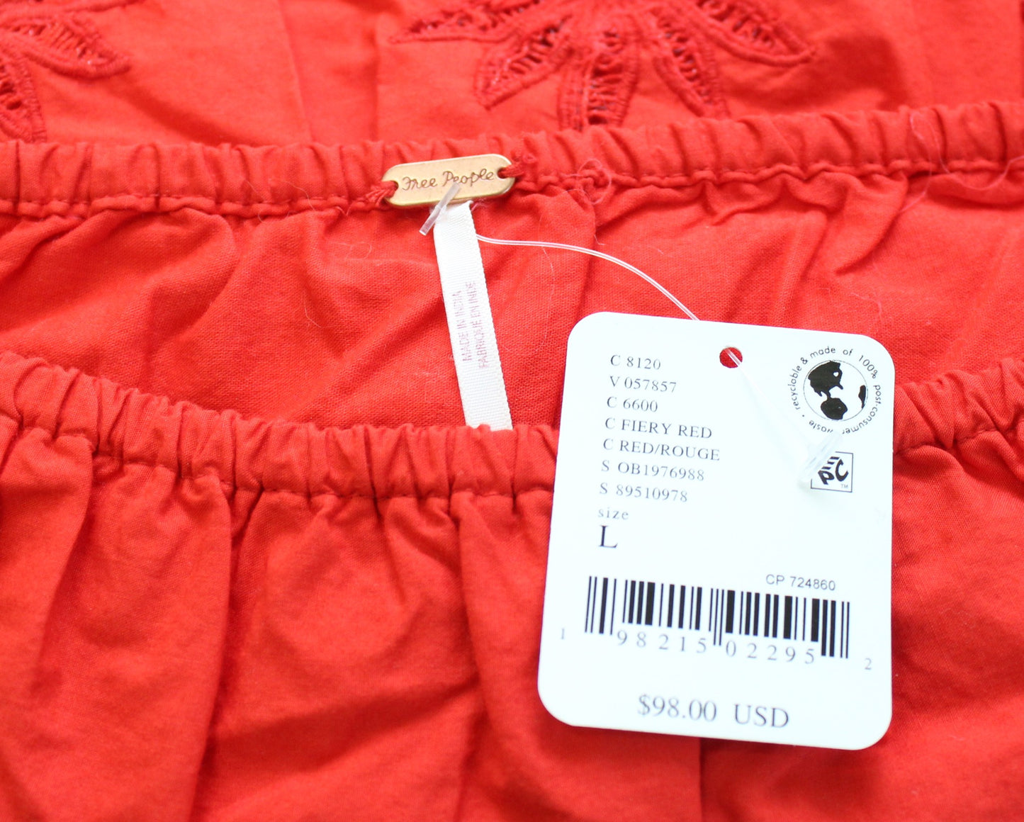 NWT Free People Wildest Dreams Embroidered Eyelet Mini Skirt Fiery Red Size L