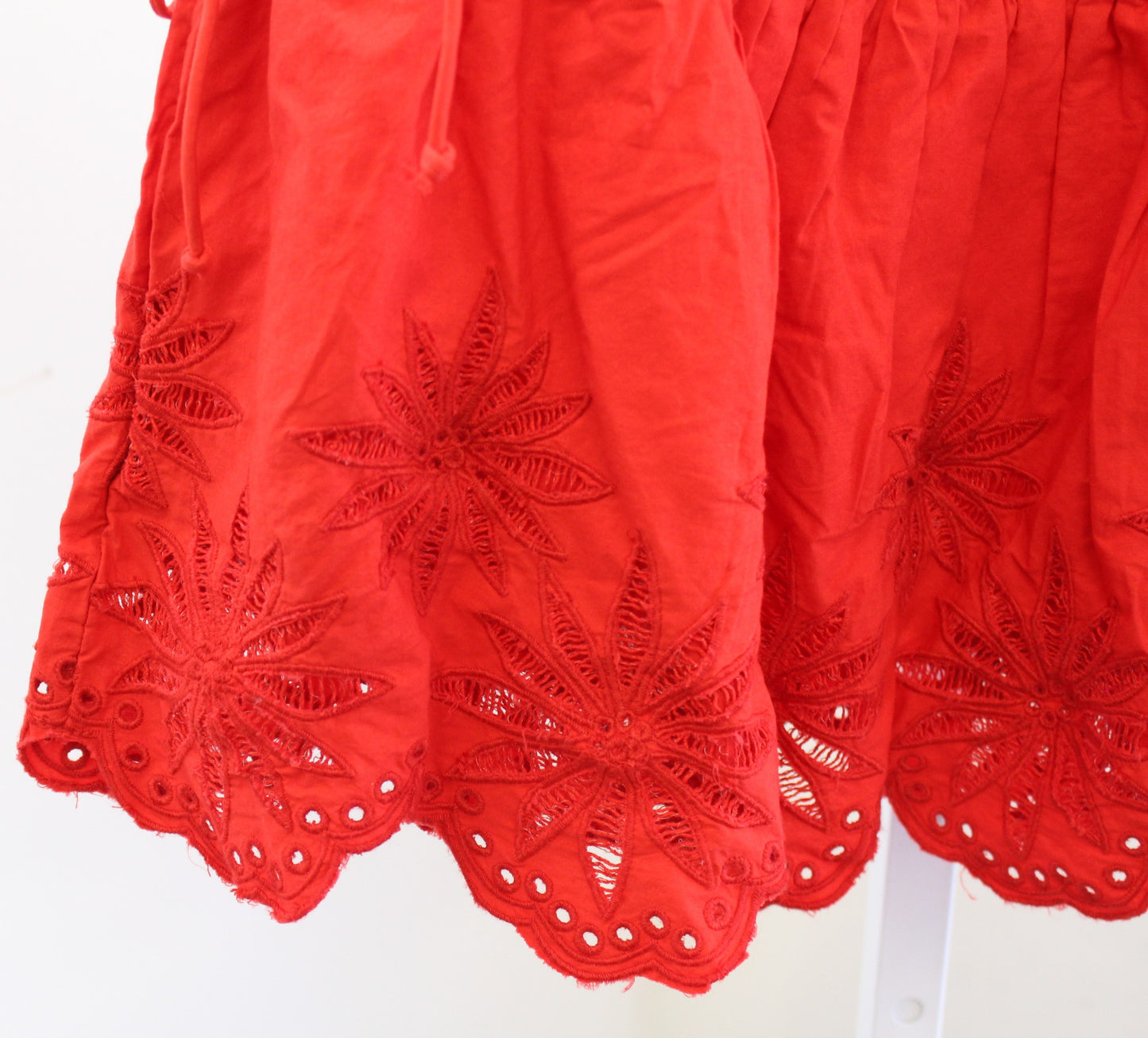 NWT Free People Wildest Dreams Embroidered Eyelet Mini Skirt Fiery Red Size L