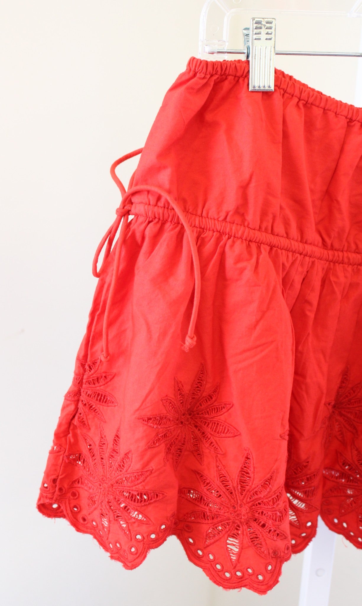 NWT Free People Wildest Dreams Embroidered Eyelet Mini Skirt Fiery Red Size L