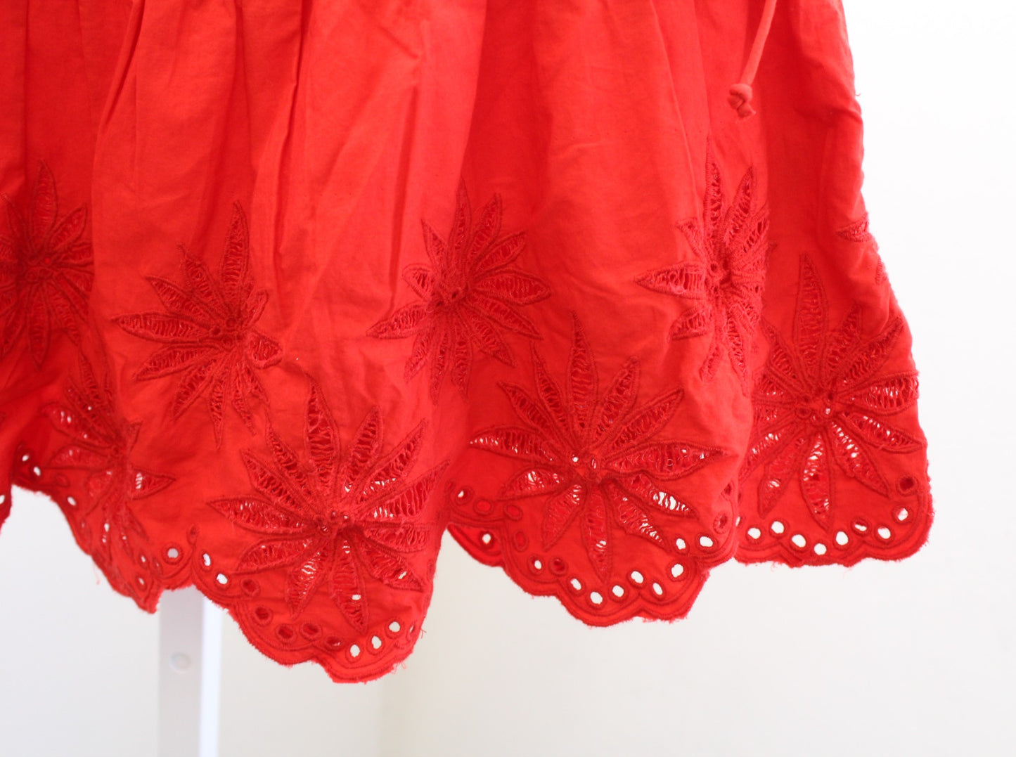 NWT Free People Wildest Dreams Embroidered Eyelet Mini Skirt Fiery Red Size L