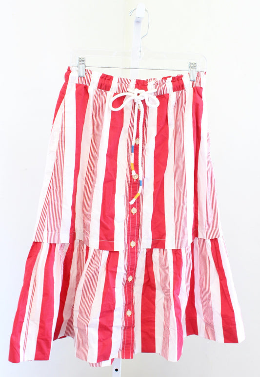 NWT J Crew Red White Striped Cotton Poplin Drawstring Tie Skirt Size S Flounce