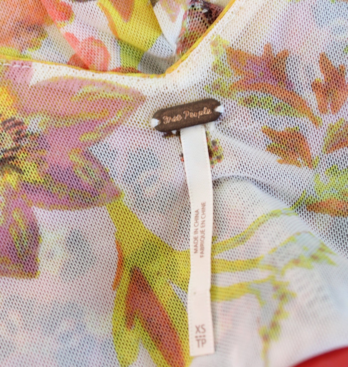 Free People Mesh Floral Print Havana Muscle Tank Hi Lo Sz XS Draped White Yellow