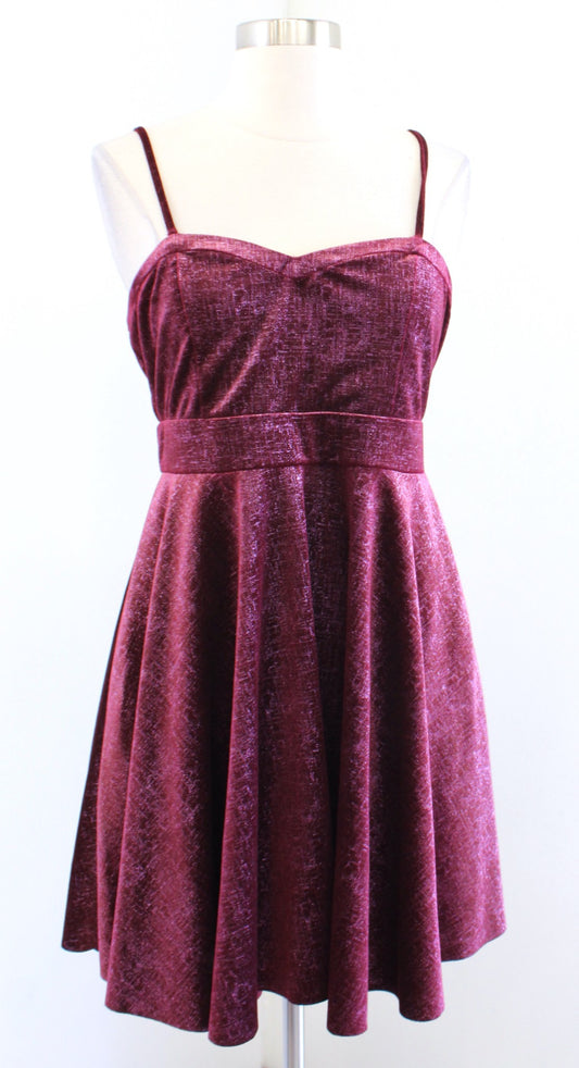 NWT Free People Shattered Shine Velvet Fit and Flare Dress Size M Burgundy Berry